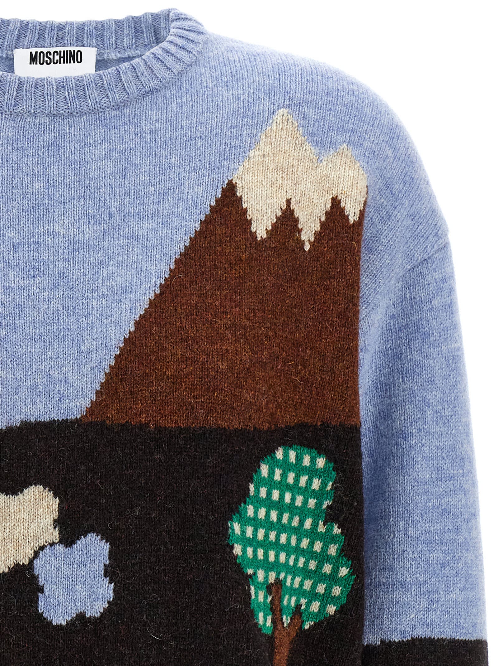 Moschino Ribbed Crew Neck Knitwear With Long Sleeves In Multi
