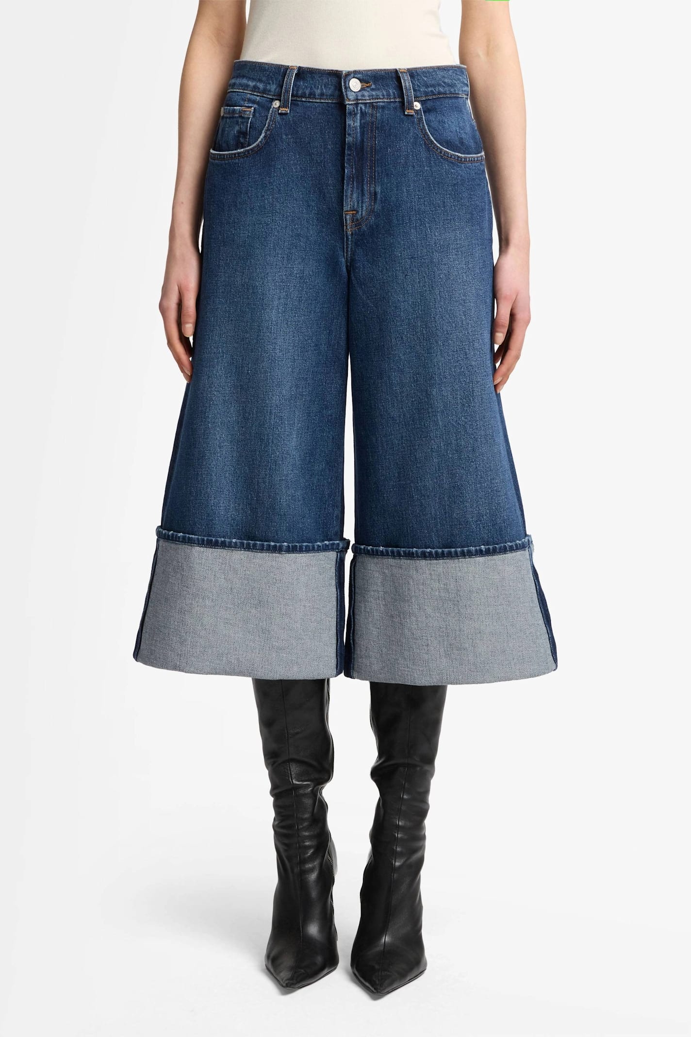 7 For All Mankind Culotte Radar With Wide Cuff In Blue