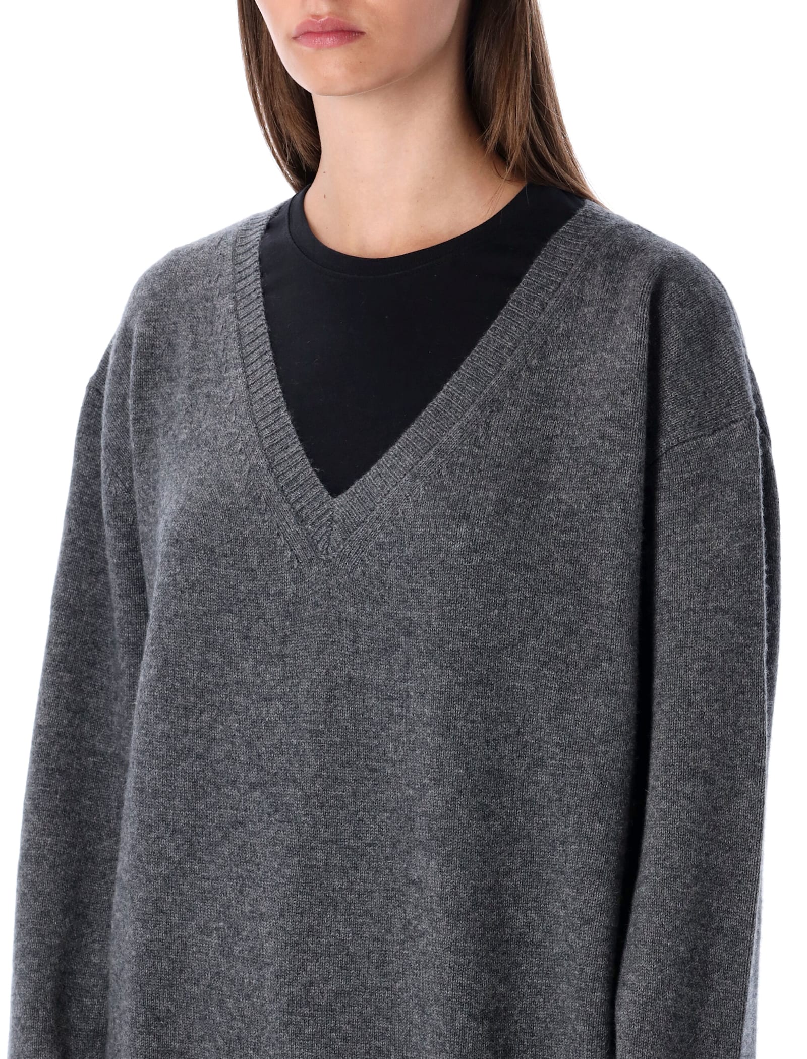 Rhea Costa Rhea Mid Grey Wool Cashmere V-neck Sweater In Gray