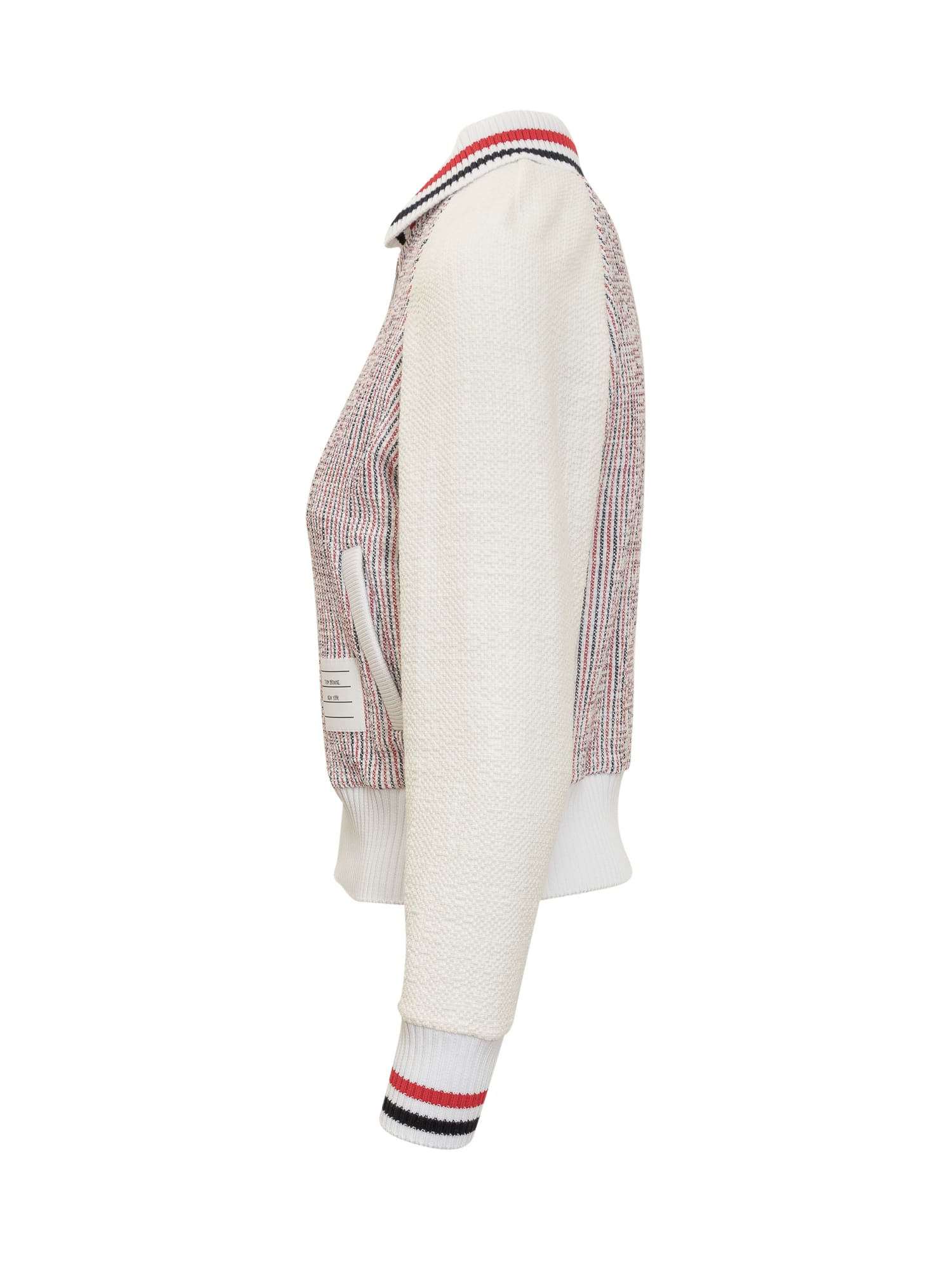 Shop Thom Browne Tweed Cotton Shawl Cardigan With Rwb In Rwbwht