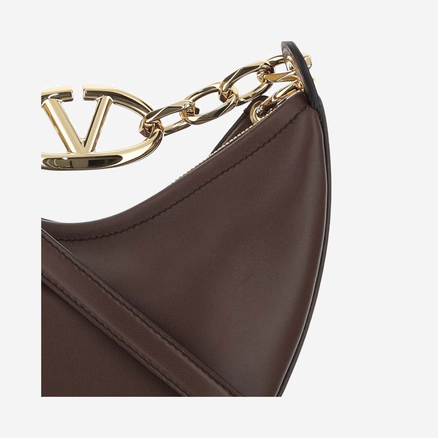 Shop Valentino Mini Hobo Vlogo Moon Bag In Nappa Leather With Chain In Brown