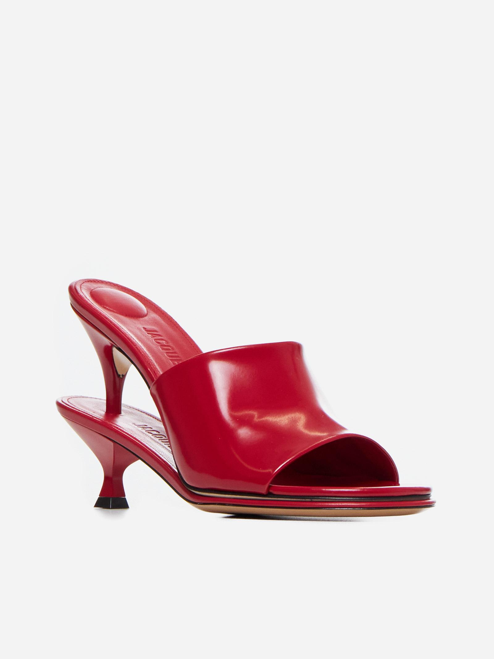 Shop Jacquemus Les Doubles Leather Mules In Red