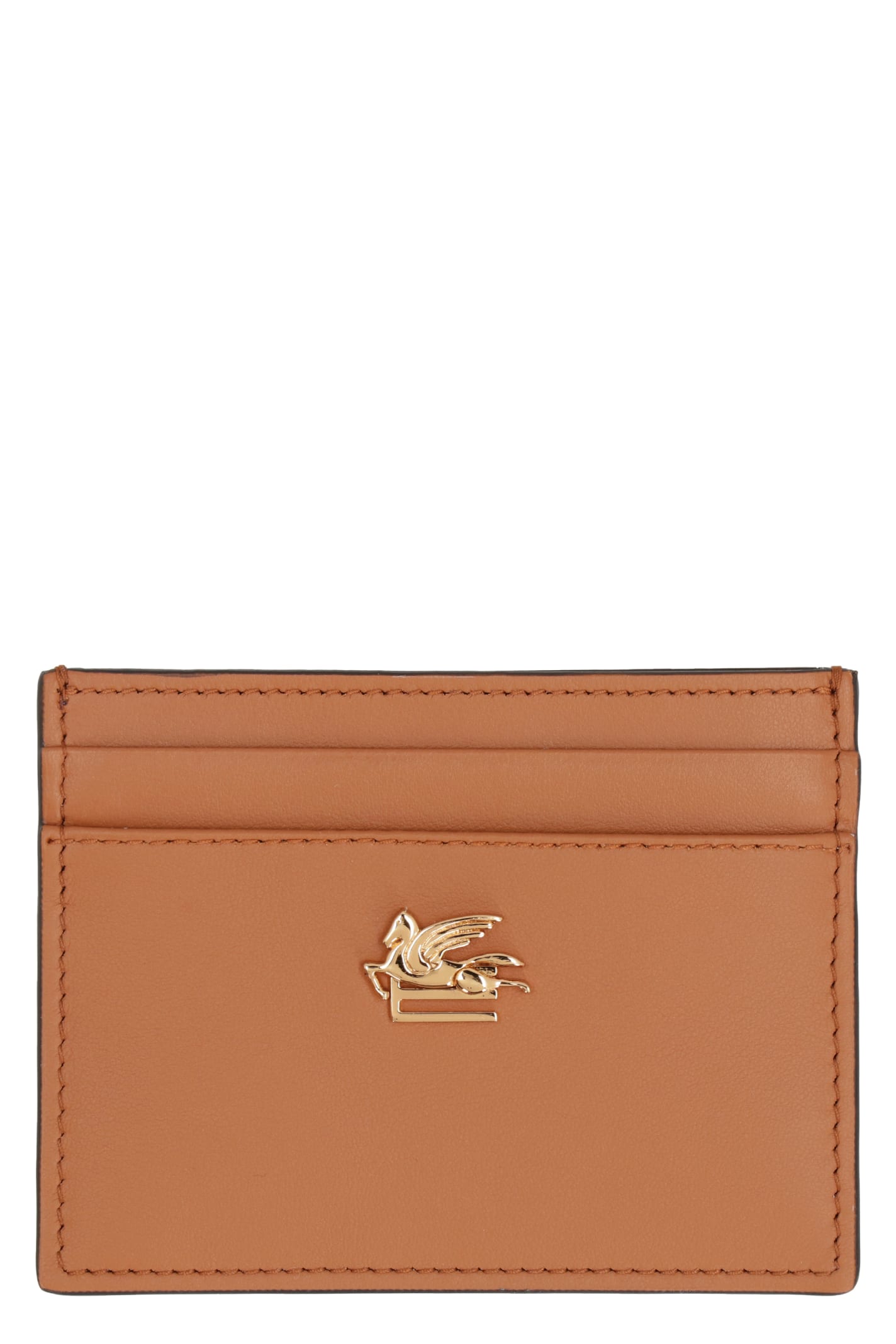 Etro Logo Detail Leather Card Holder In Brown