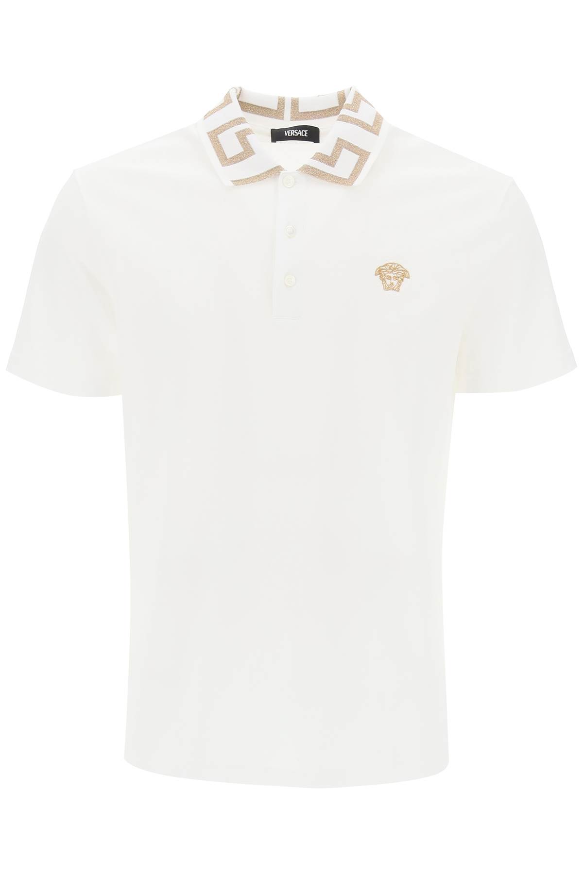 Shop Versace Polo Shirt With Greca Collar In Optical White (white)