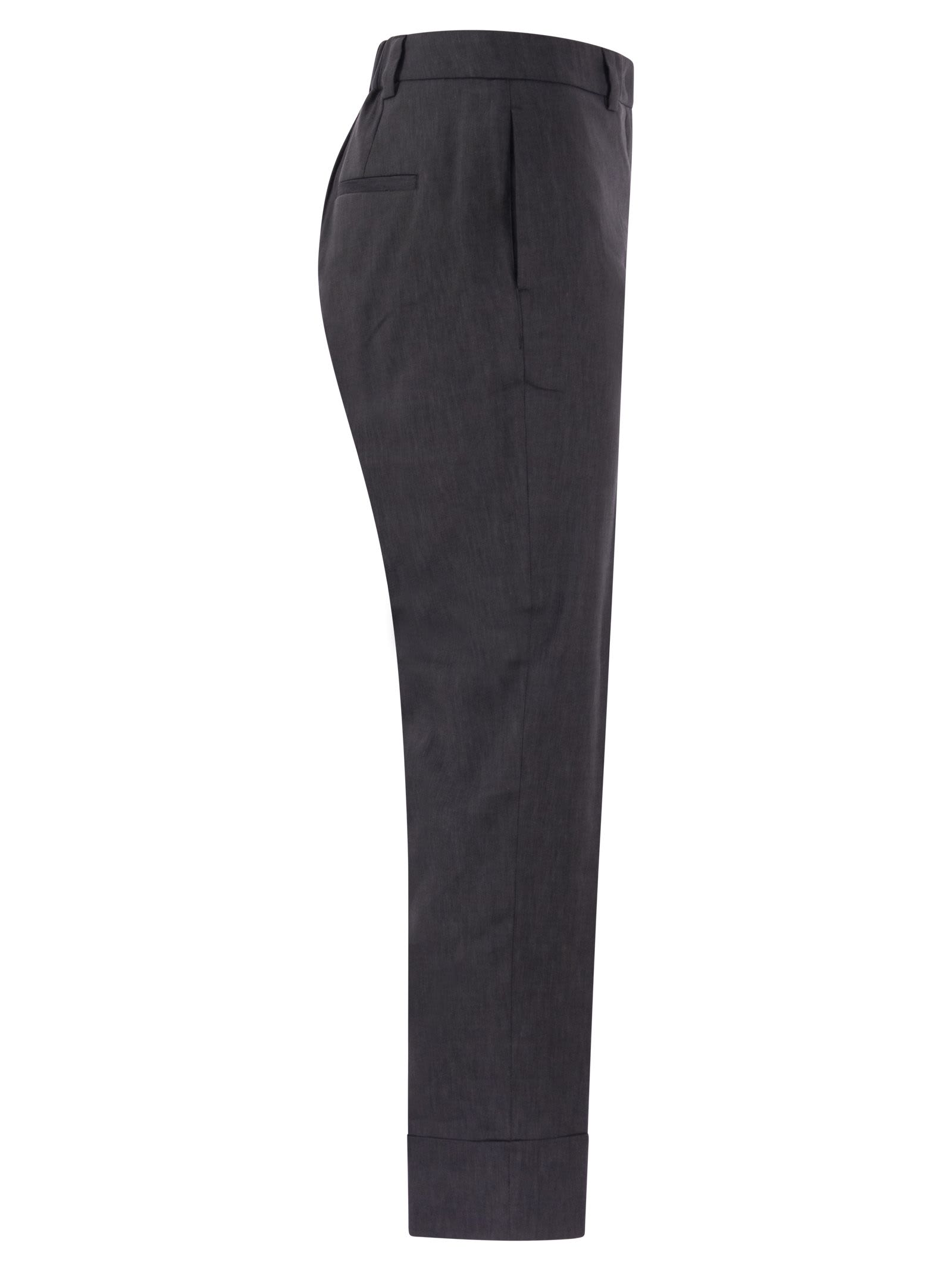 Shop Peserico Wool And Linen Trousers In Dark Blue