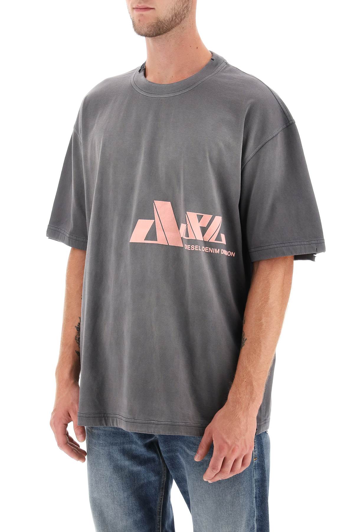 Shop Diesel T-washrat T-shirt With Flocked Logo In Grey (grey)