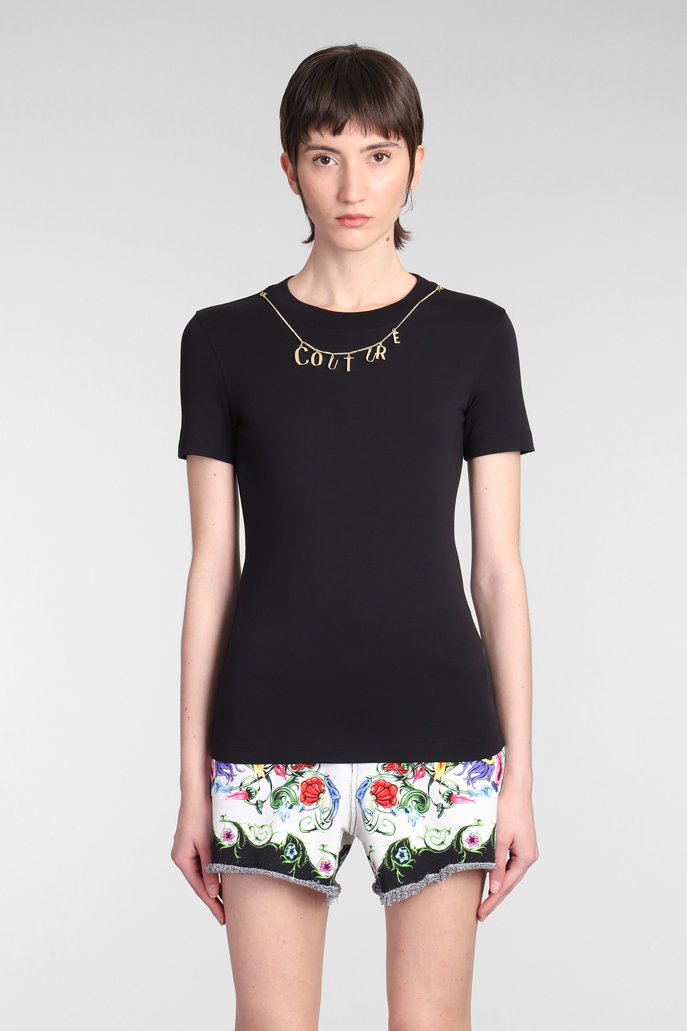 VERSACE JEANS COUTURE T-SHIRT IN BLACK COTTON