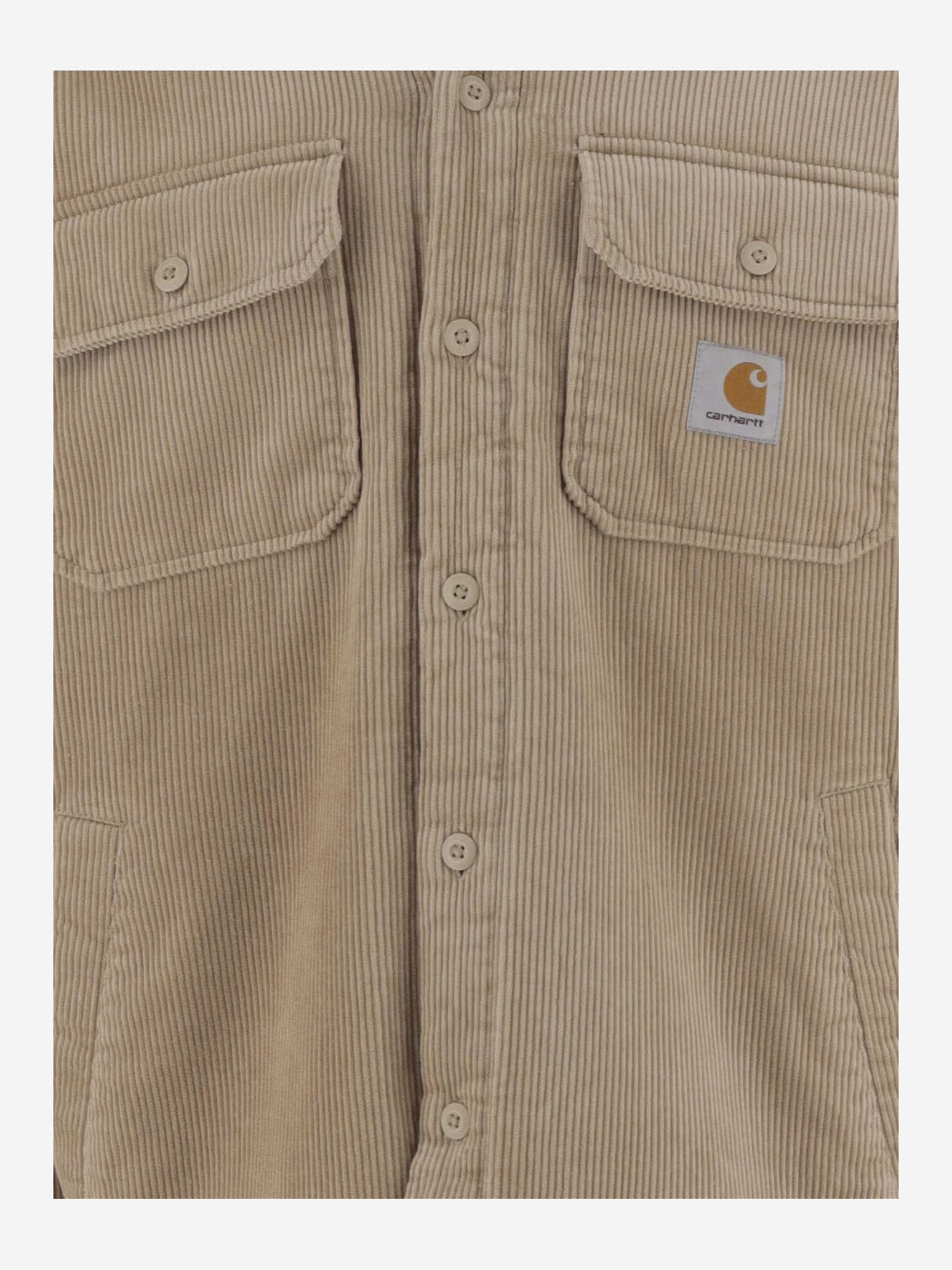 Shop Carhartt Cotton Velvet Shirt With Logo In Beige