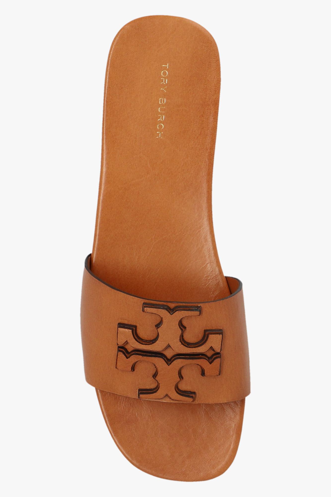 Shop Tory Burch Ines Slides In Leather Brown