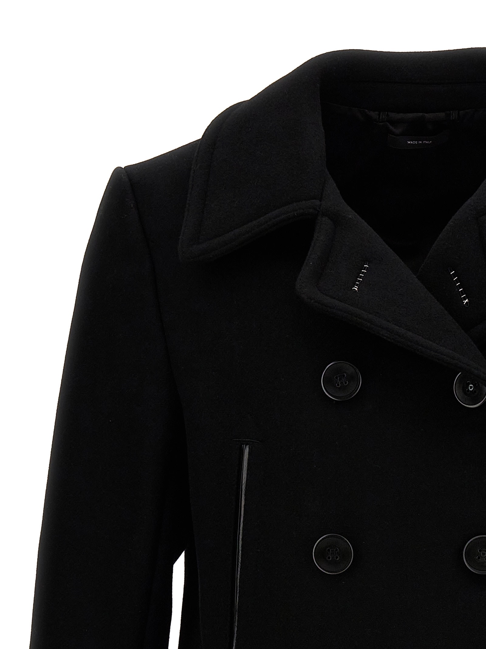 Shop Tom Ford Japan Wool Double Breast Coat In Black