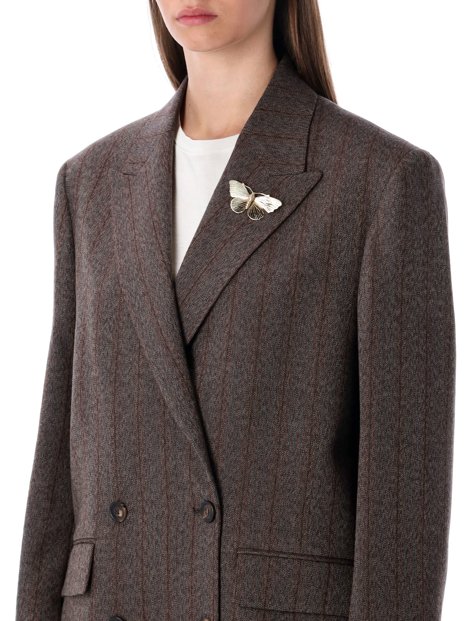 Golden Goose Brown Pinstripe Wool Double-breasted Blazer In Brown
