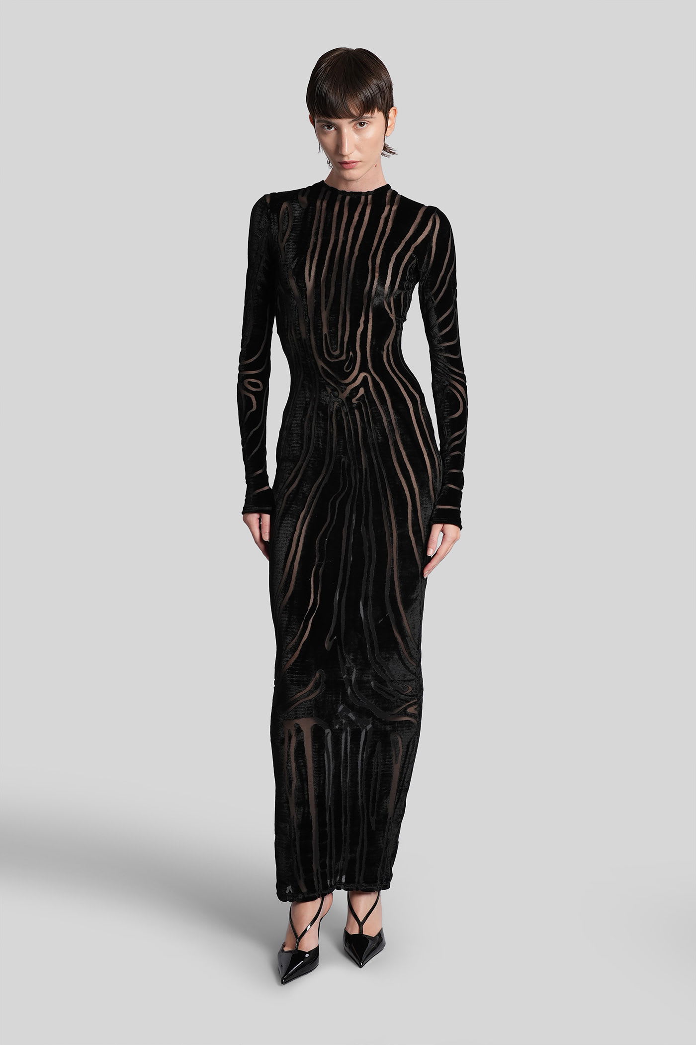 Balmain Long Dress In Black Viscose
