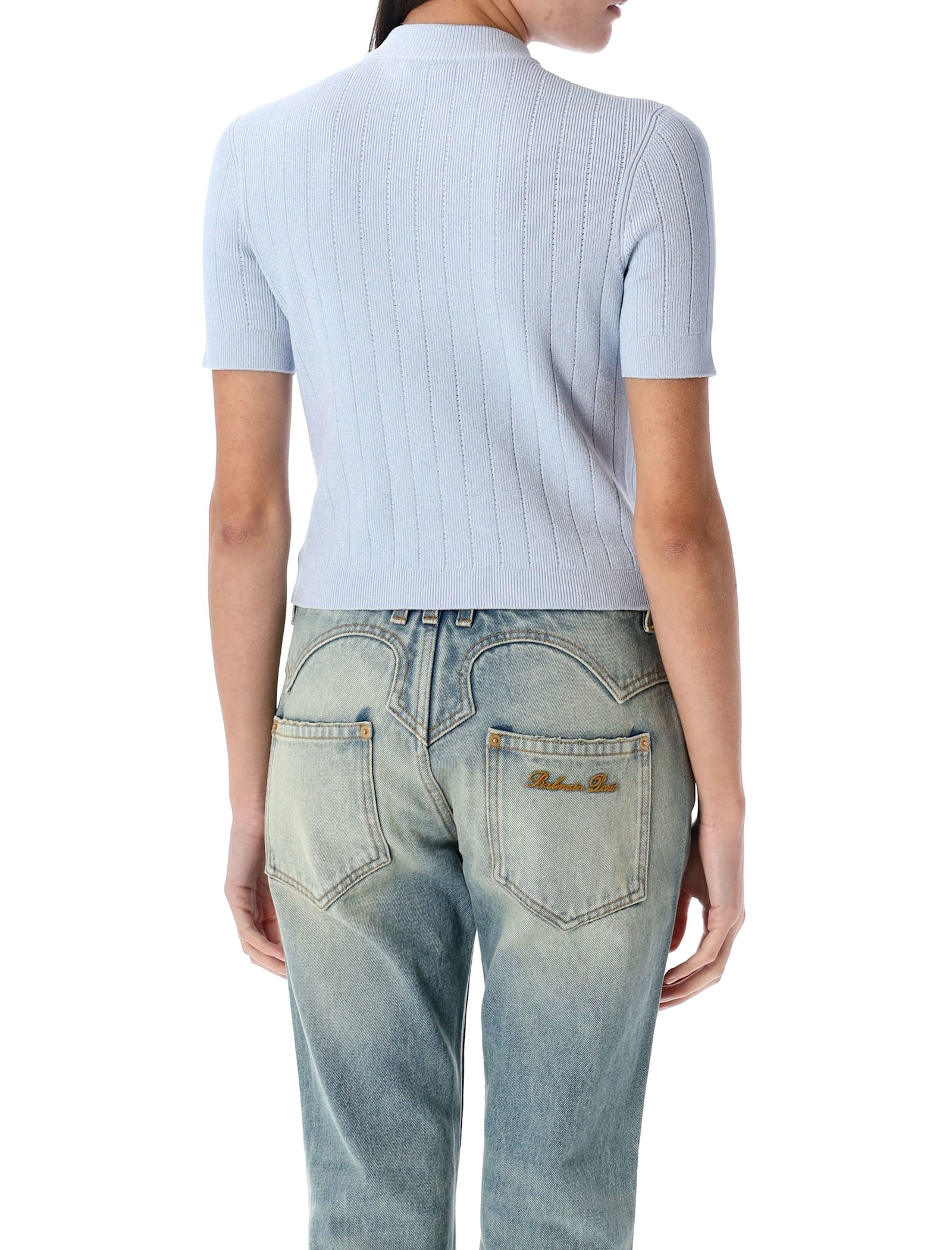Balmain 4-pocket Knitted Cardigan In Pale Blue