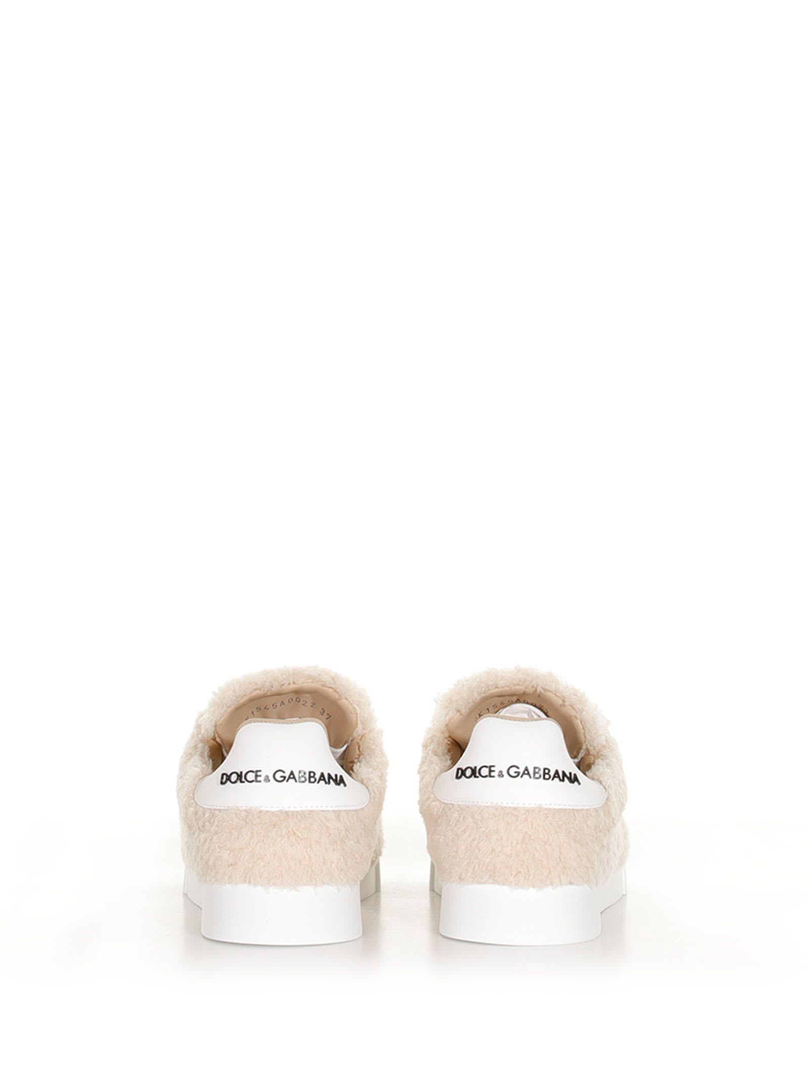 Dolce & Gabbana Portofino Sneaker In Faux Fur In Caffe Bianco