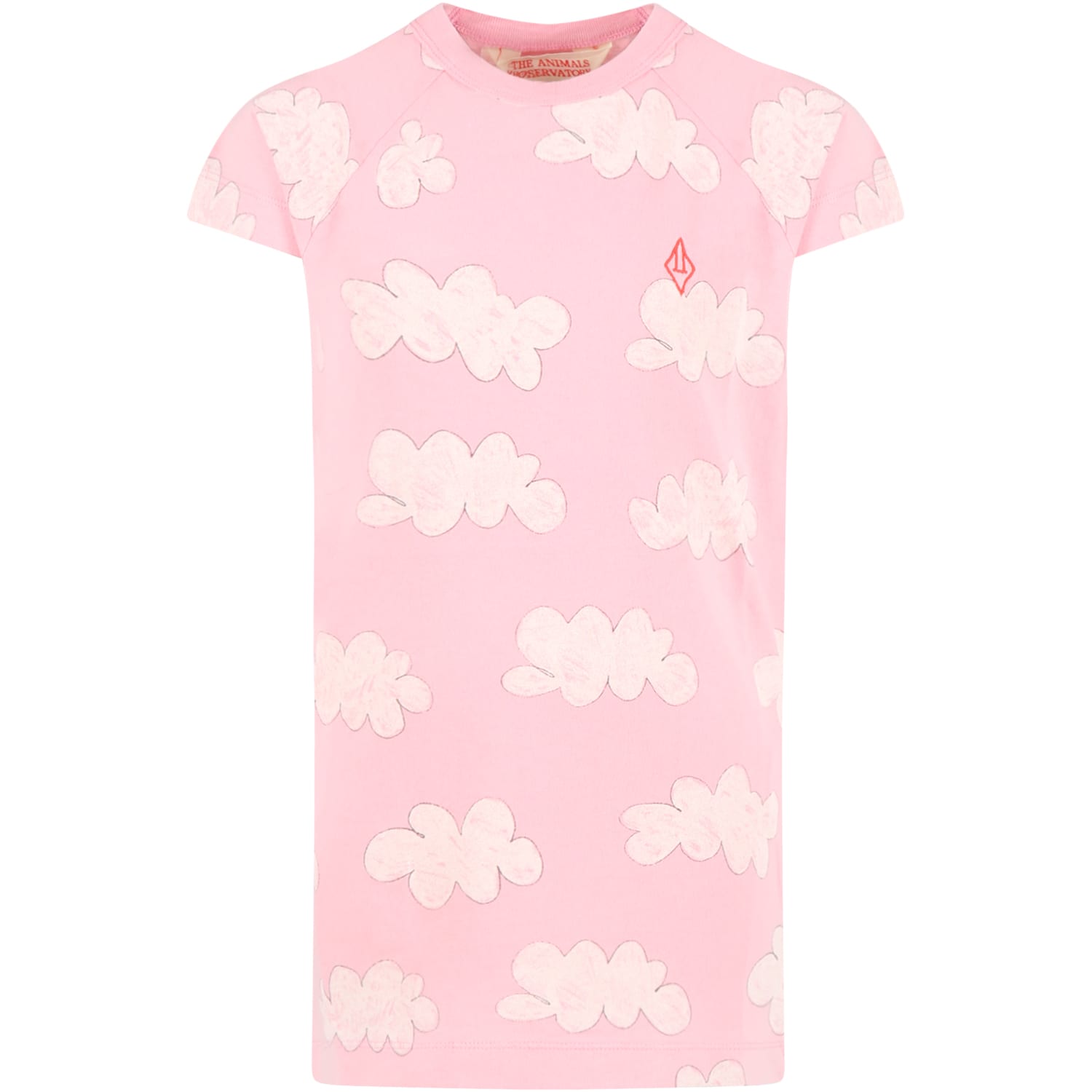 THE ANIMALS OBSERVATORY PINK DRESS FOR GIRL WITH CLOUDS ET LOGO