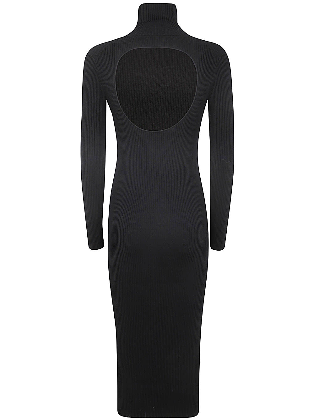 Shop P.a.r.o.s.h Ribbed Turtle Neck Midi Dress With Porthole On Back In Black