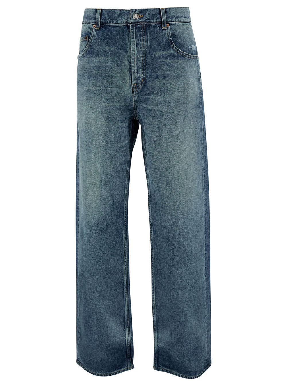 Saint Laurent Blue Baggy Five-pocket Jeans In Cotton Denim Man