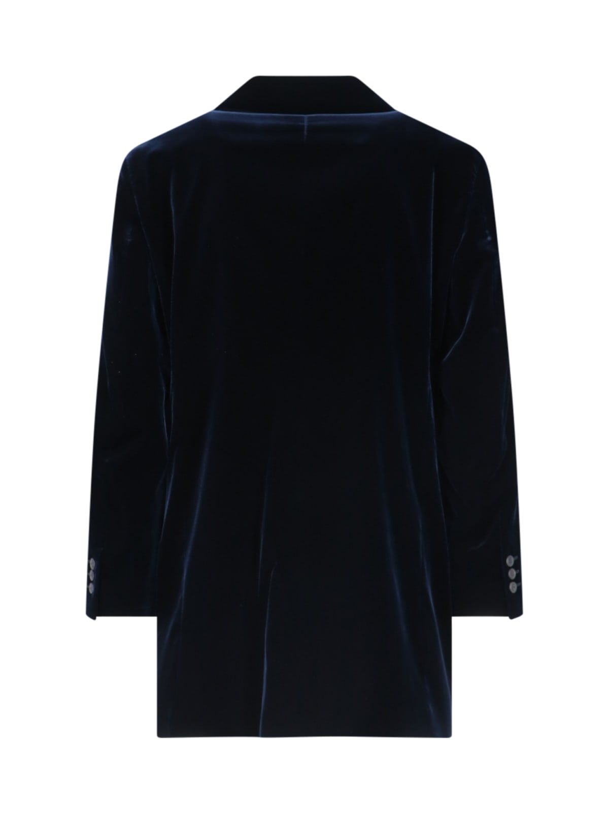 Shop Giorgio Armani Double-breasted Velvet Blazer In Blue