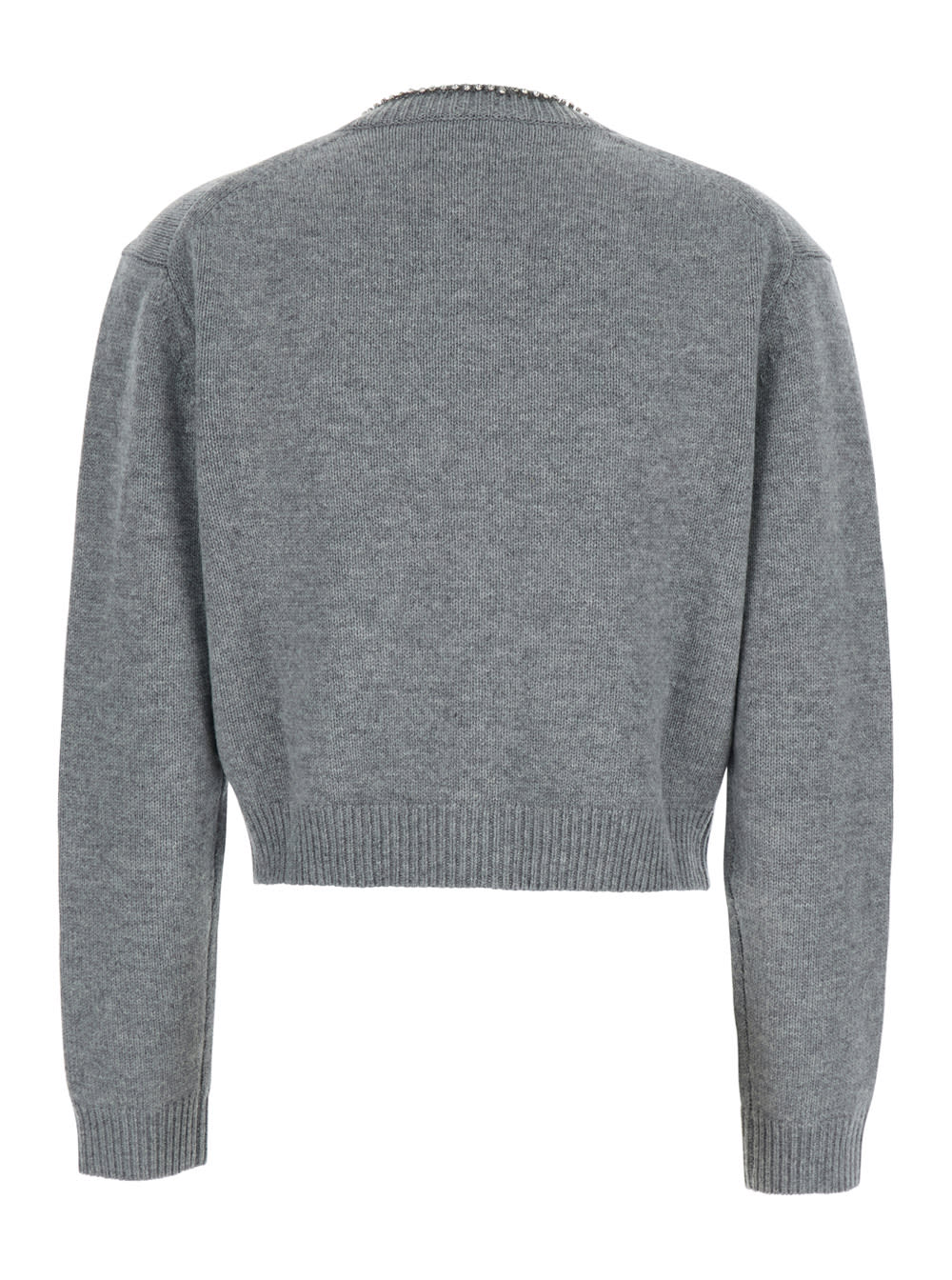 Semicouture Cropped Cashmere Blend Cardigan With Embellished Placket In Gray