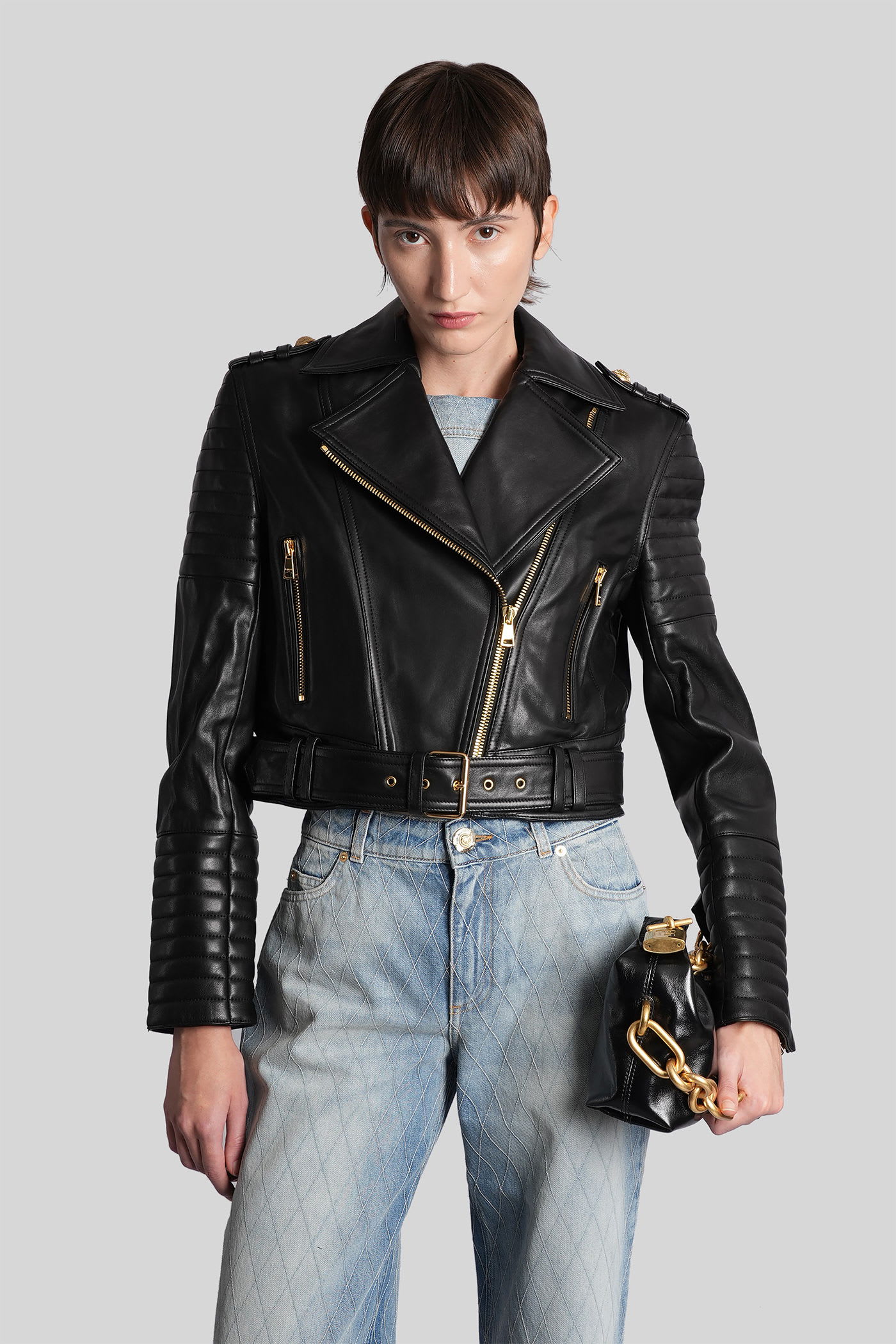 Balmain Biker Jacket In Black Leather