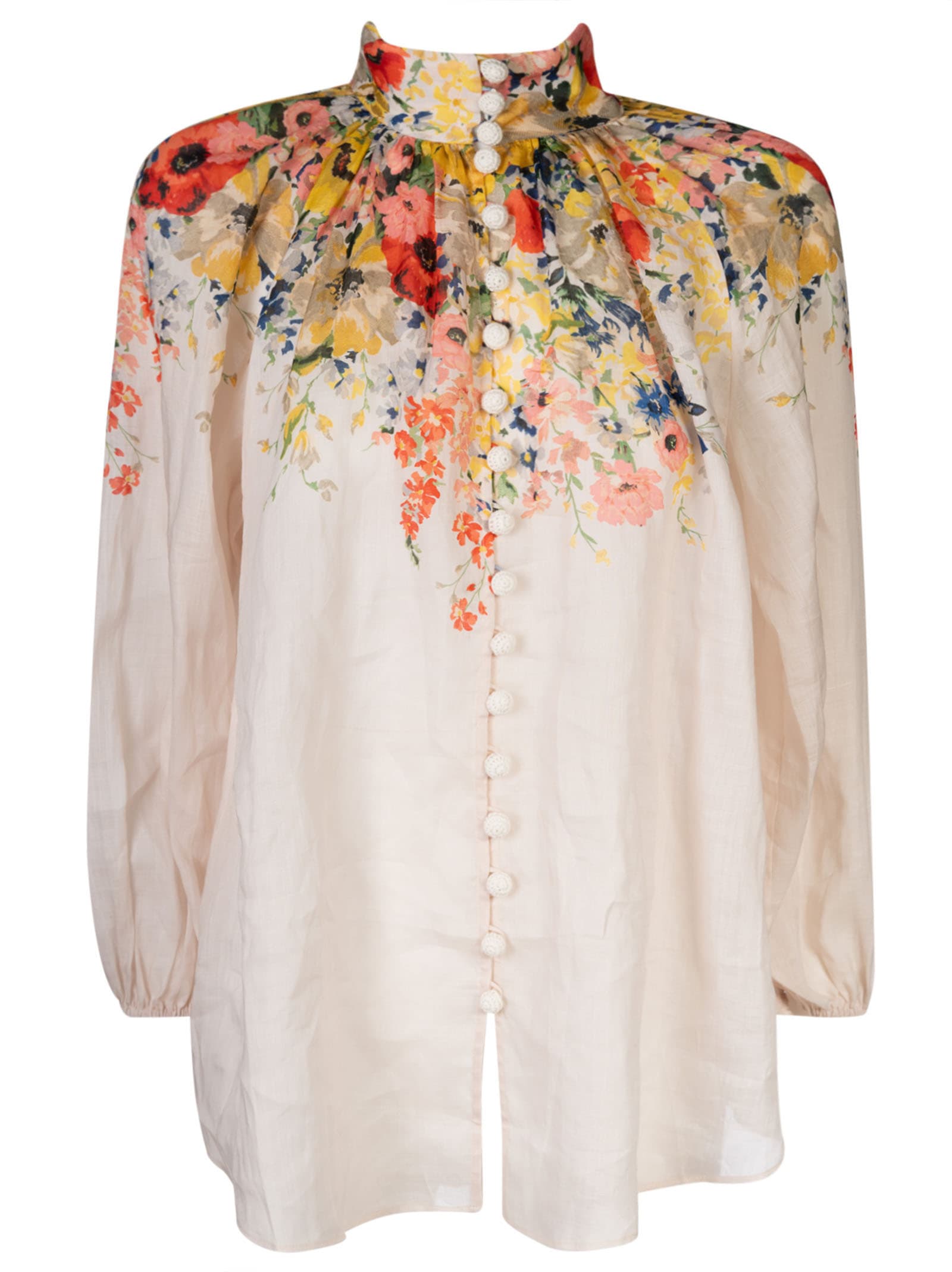 Shop Zimmermann Floral High Neck Blouse In Ivory