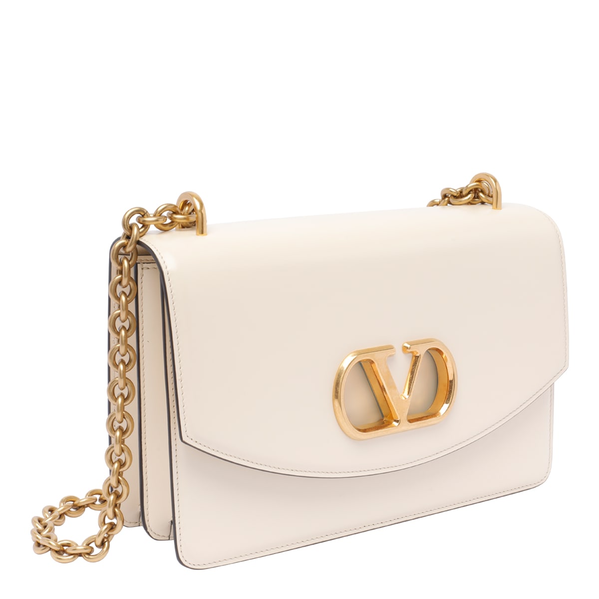 Valentino Leather Shoulder Bag Chain Strap In White