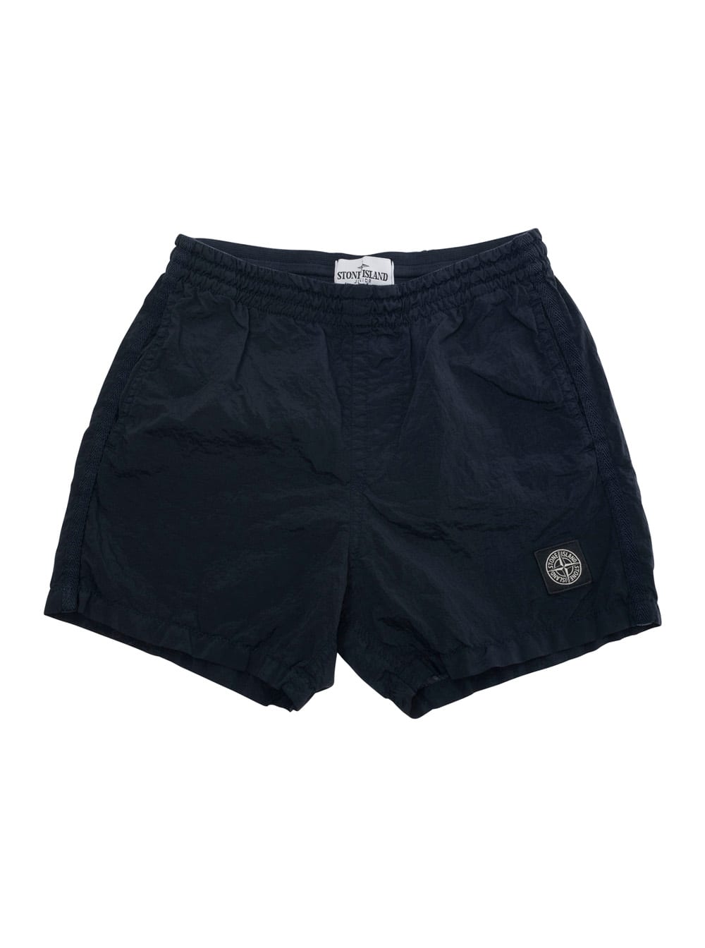 Stone Island Blue Shorts With Compass Logo Patch On The Leg In Tech Fabric Boy In Blu
