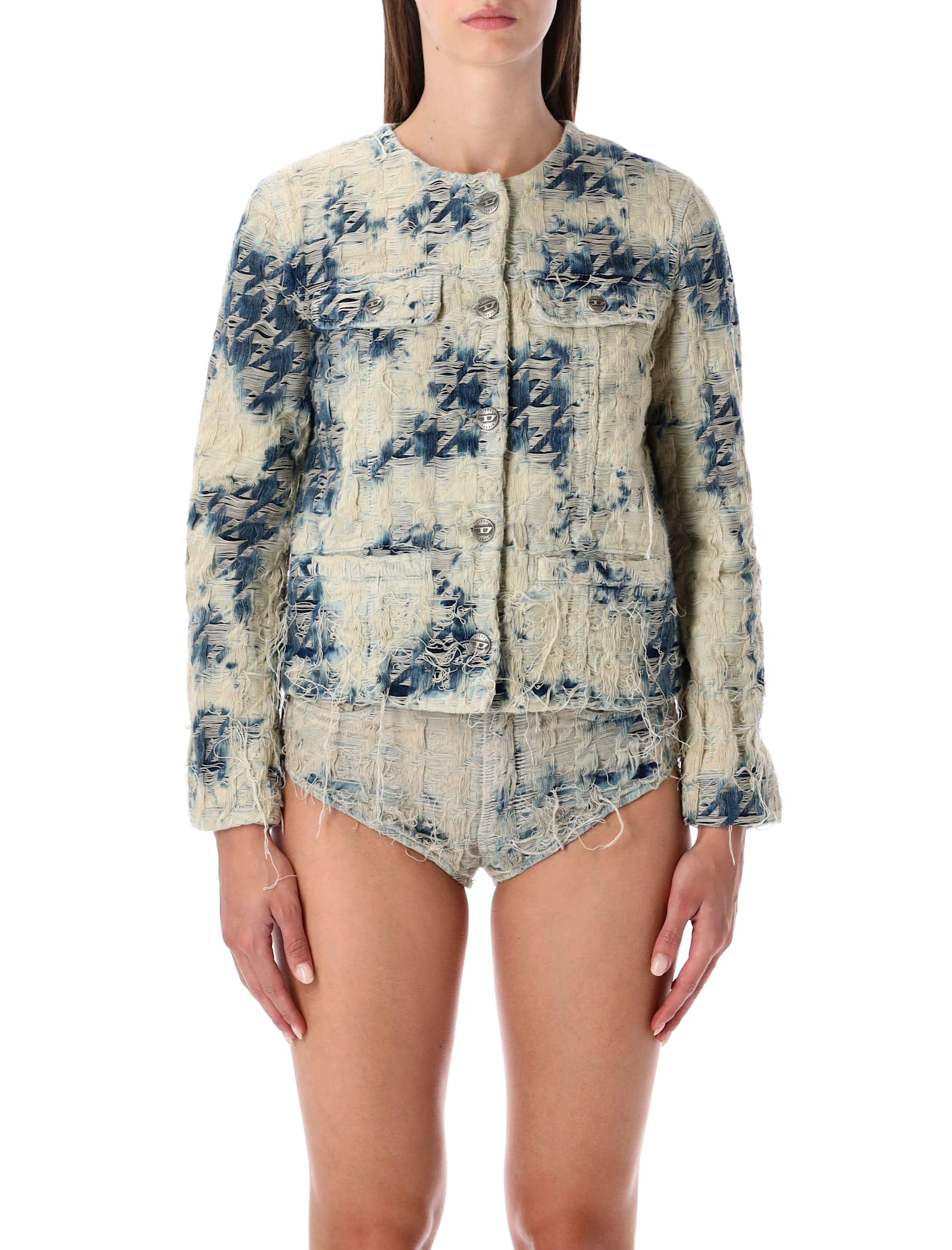 Diesel Jacket In Houndstooth-weave Denim In Blue