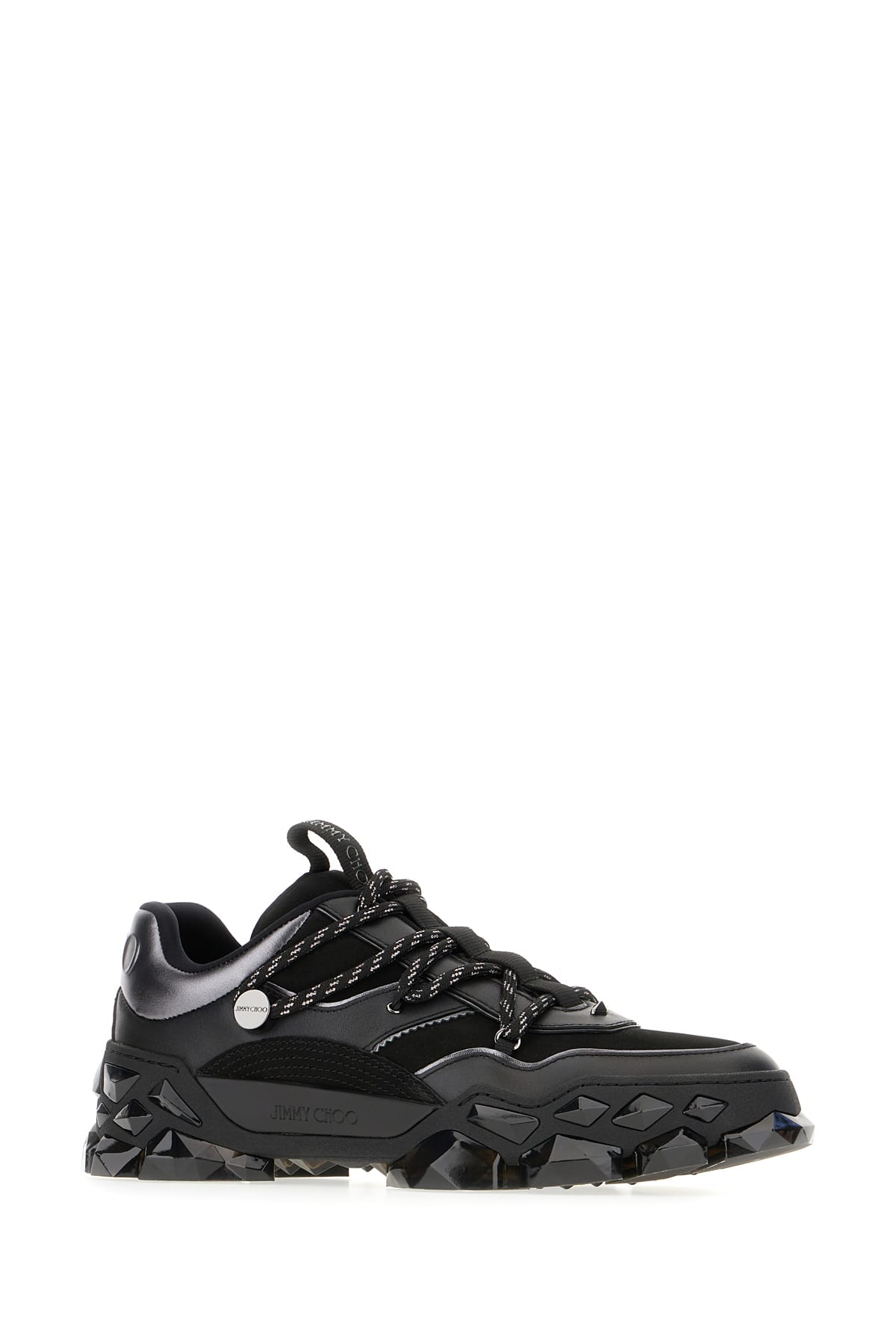 JIMMY CHOO BLACK LEATHER AND FABRIC DIAMOND X II/F SNEAKERS