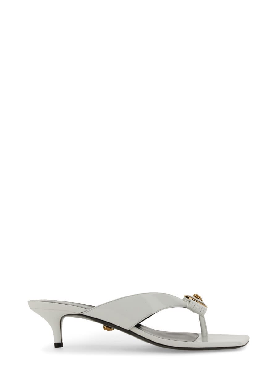 Shop Versace Low Sabots Gianni Ribbon In White