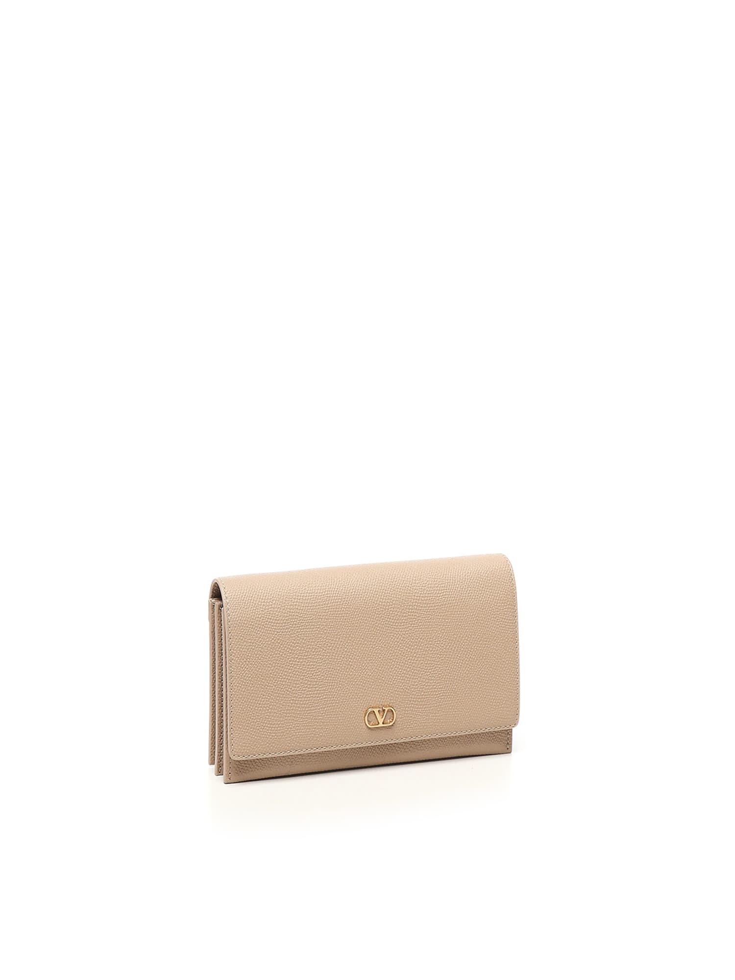 Valentino Vlogo Leather Wallet With Chain In Pink