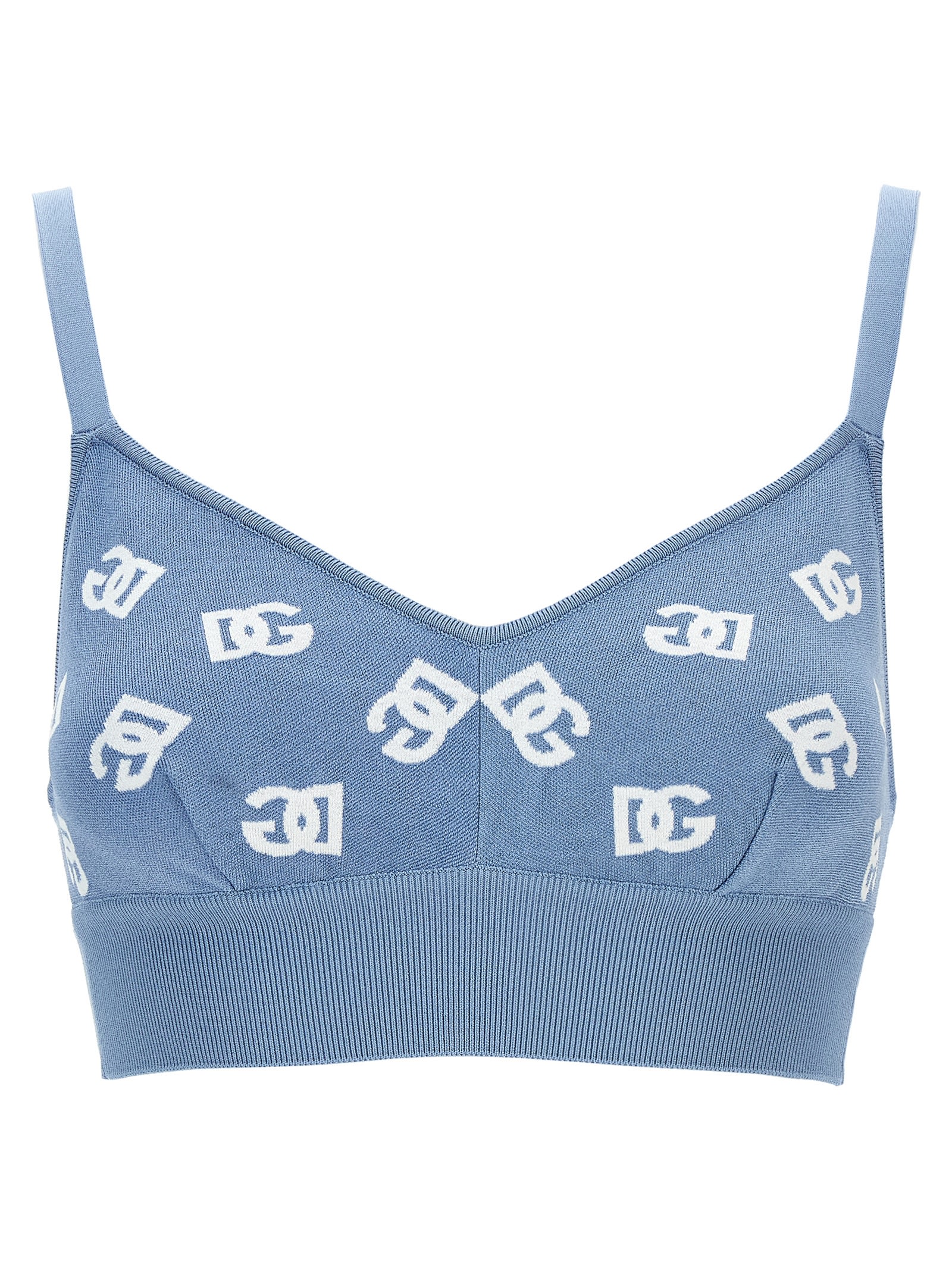 Shop Dolce & Gabbana Jacquard Logo Cropped Top In Light Blue