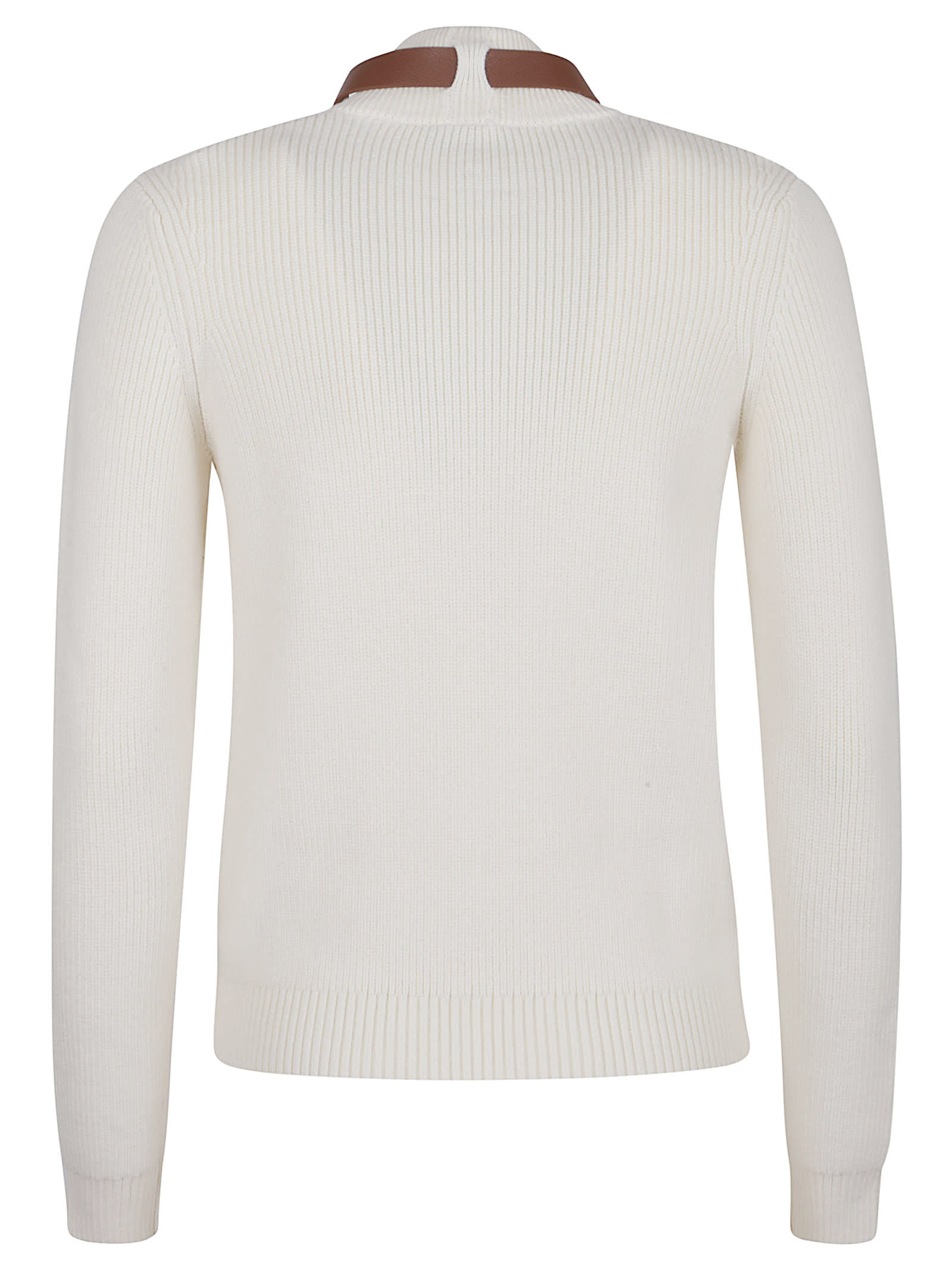 Elisabetta Franchi Ribbed High Neck Tricot Sweater In White