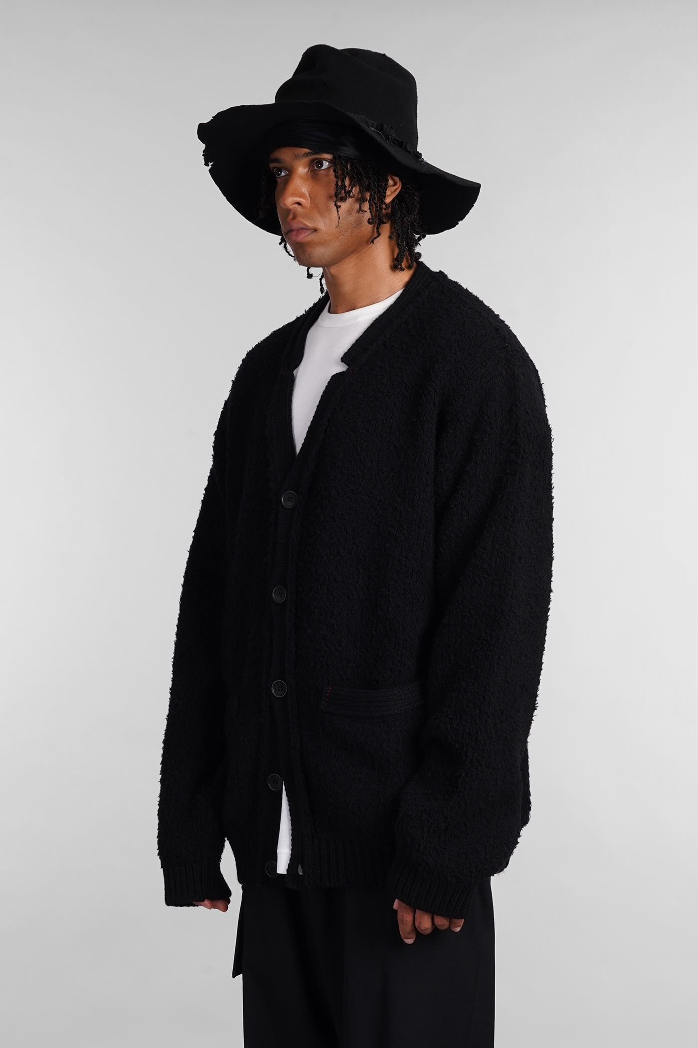 Shop Yohji Yamamoto Cardigan In Black Wool