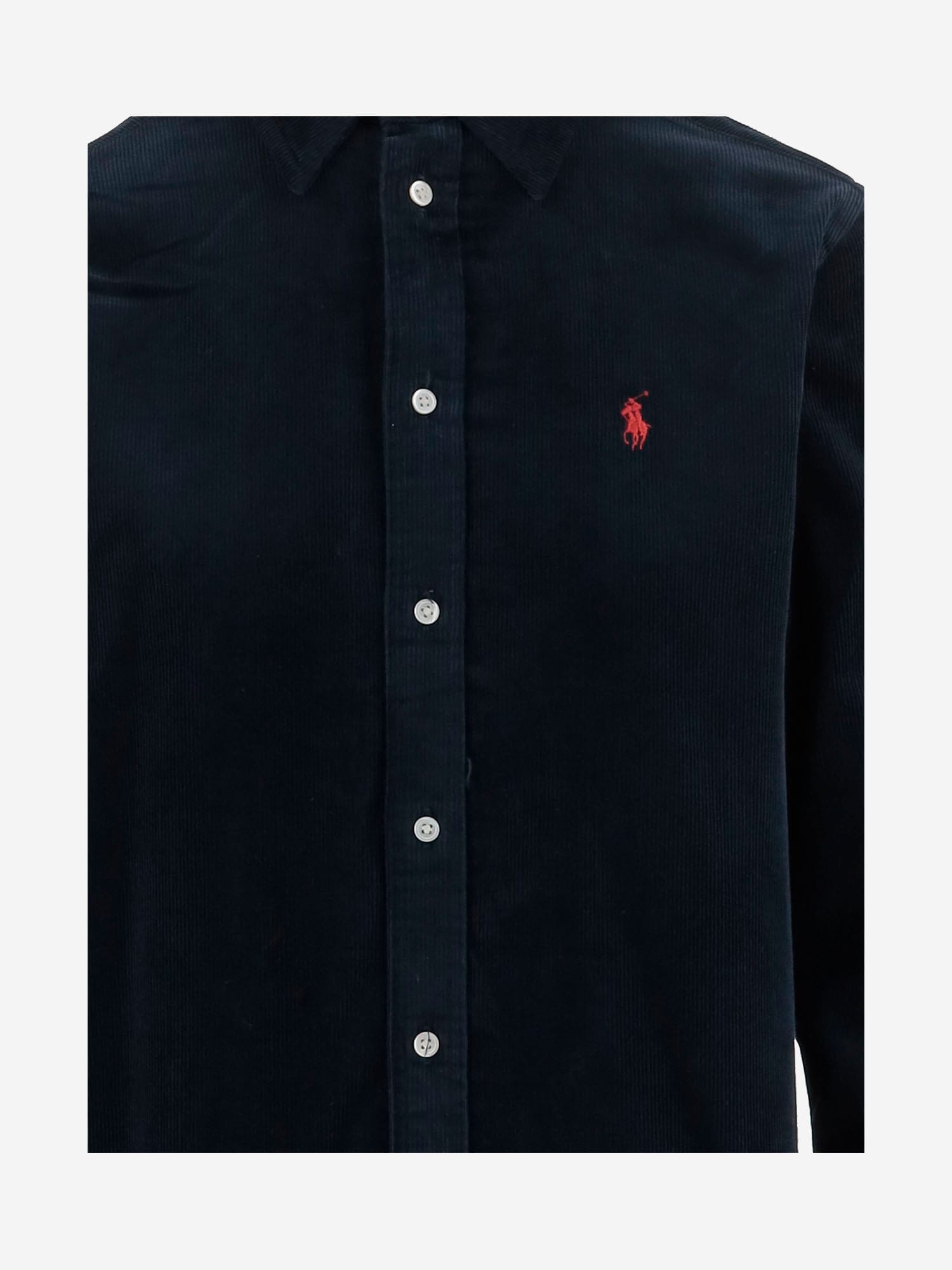 Polo Ralph Lauren Cotton Velvet Logo Shirt In Black
