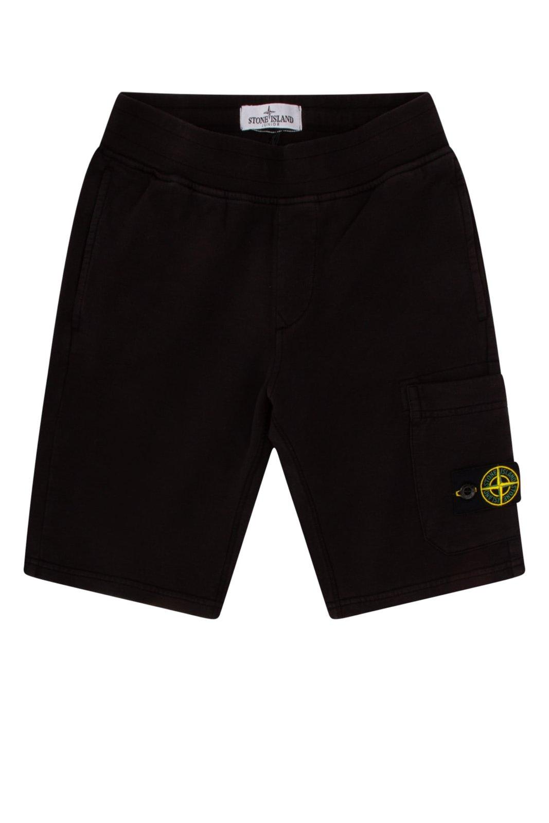 Shop Stone Island Junior Compass-badge Elasticated Waistband Shorts In Black