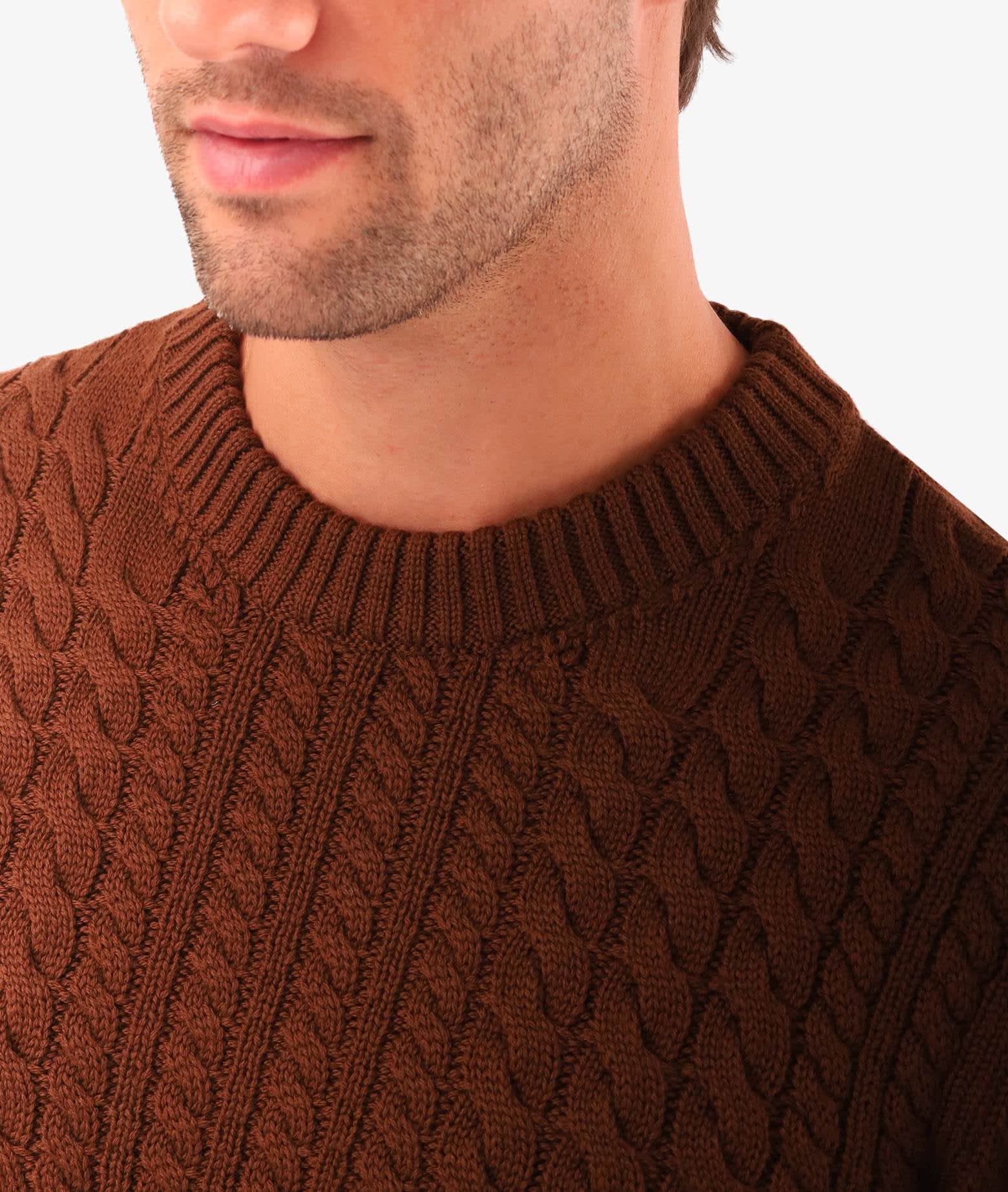 Larusmiani Cable Knit Sweater Col Du Pillon Sweater In Brown