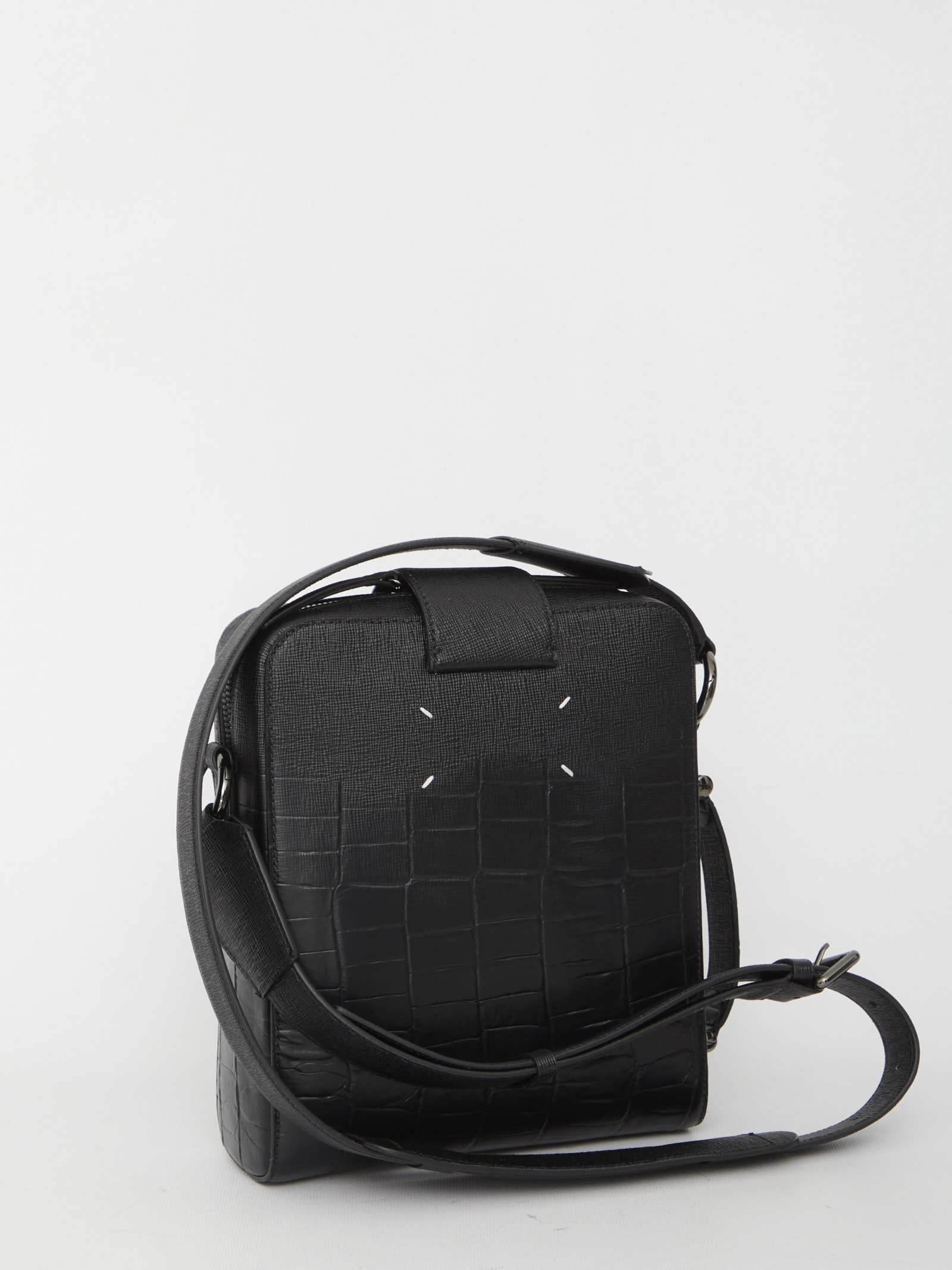 Shop Maison Margiela Four-stitch Leather Shoulder Bag In Black