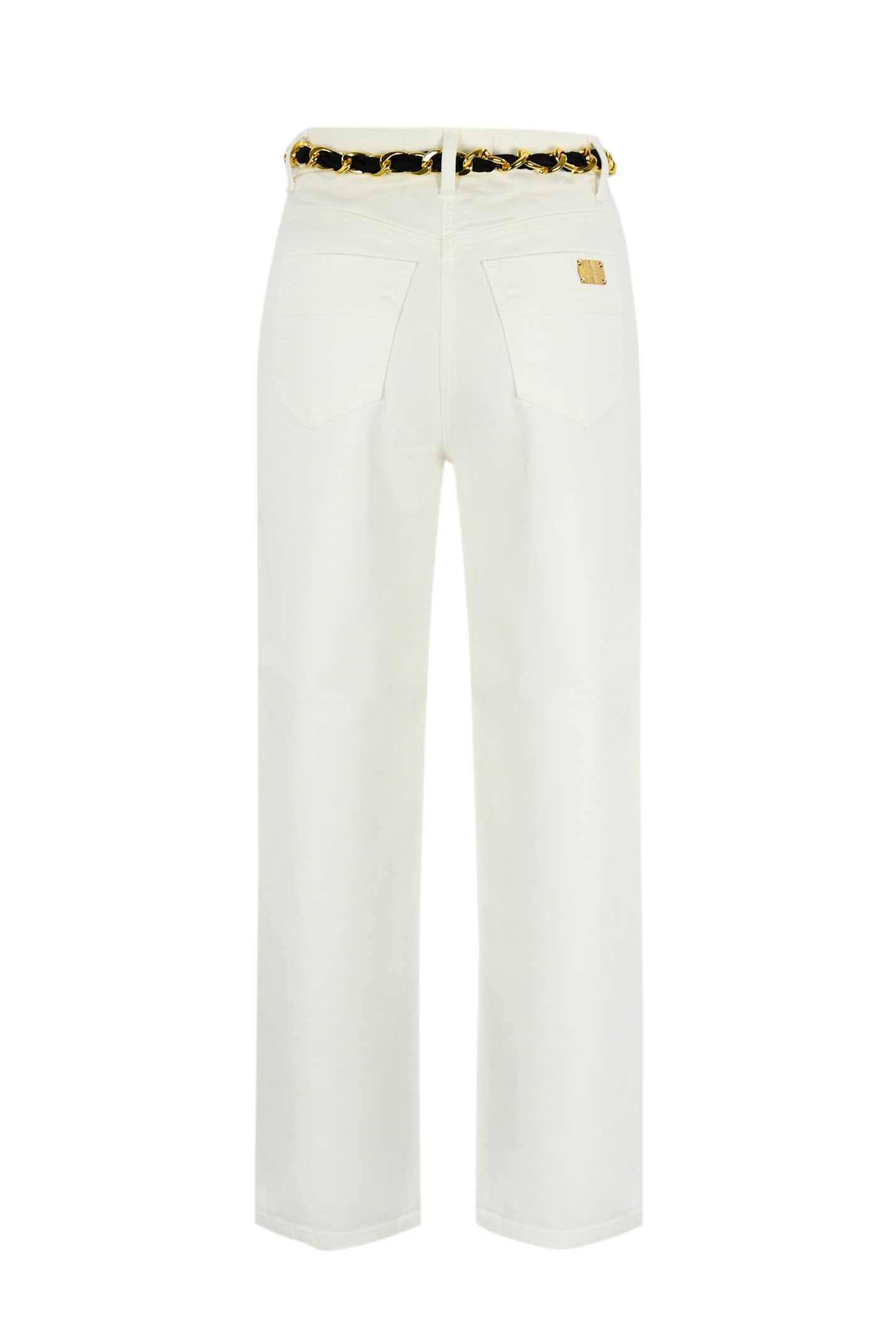 Shop Elisabetta Franchi Palazzo Jeans With Belt In Ivory