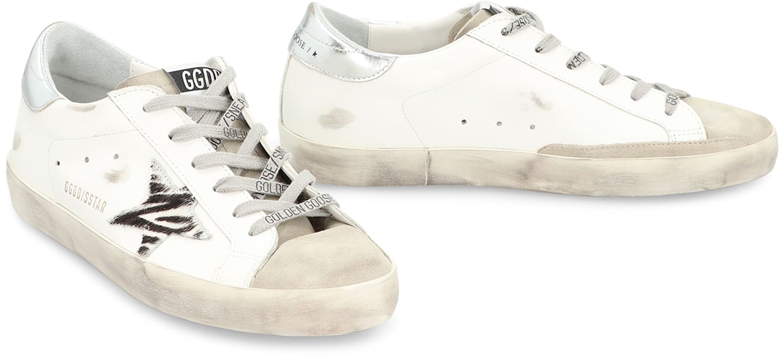 Golden Goose Super-star Sneakers With Zebra Pony Hair Star In White