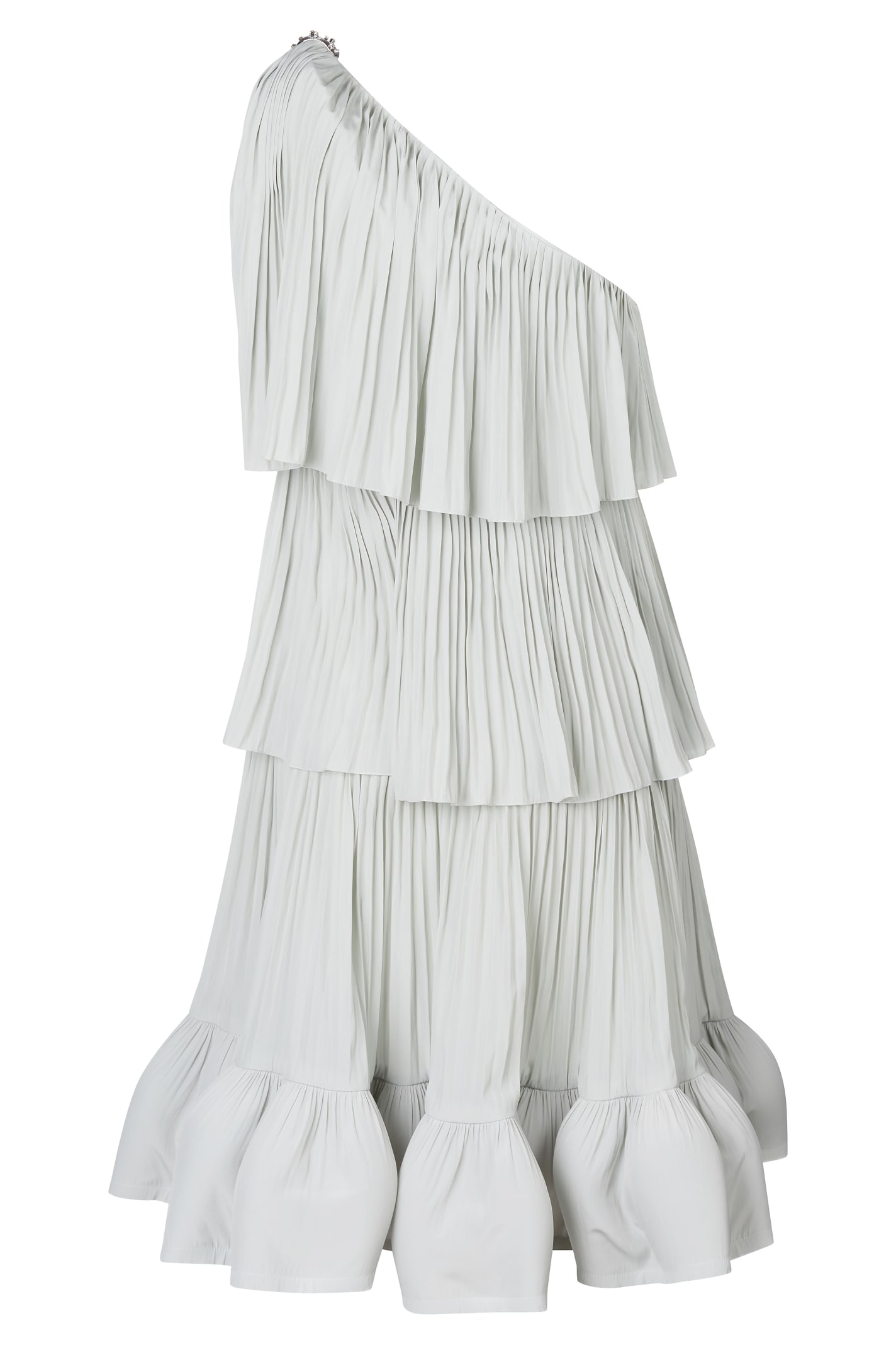 Shop Lanvin Asymmetric Layered One-shoulder Dress In Sage