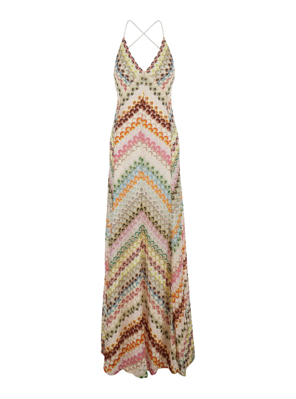 Missoni Multicolor Long Dress With V Neck And All-over Zig-zag Motif In Viscose Woman