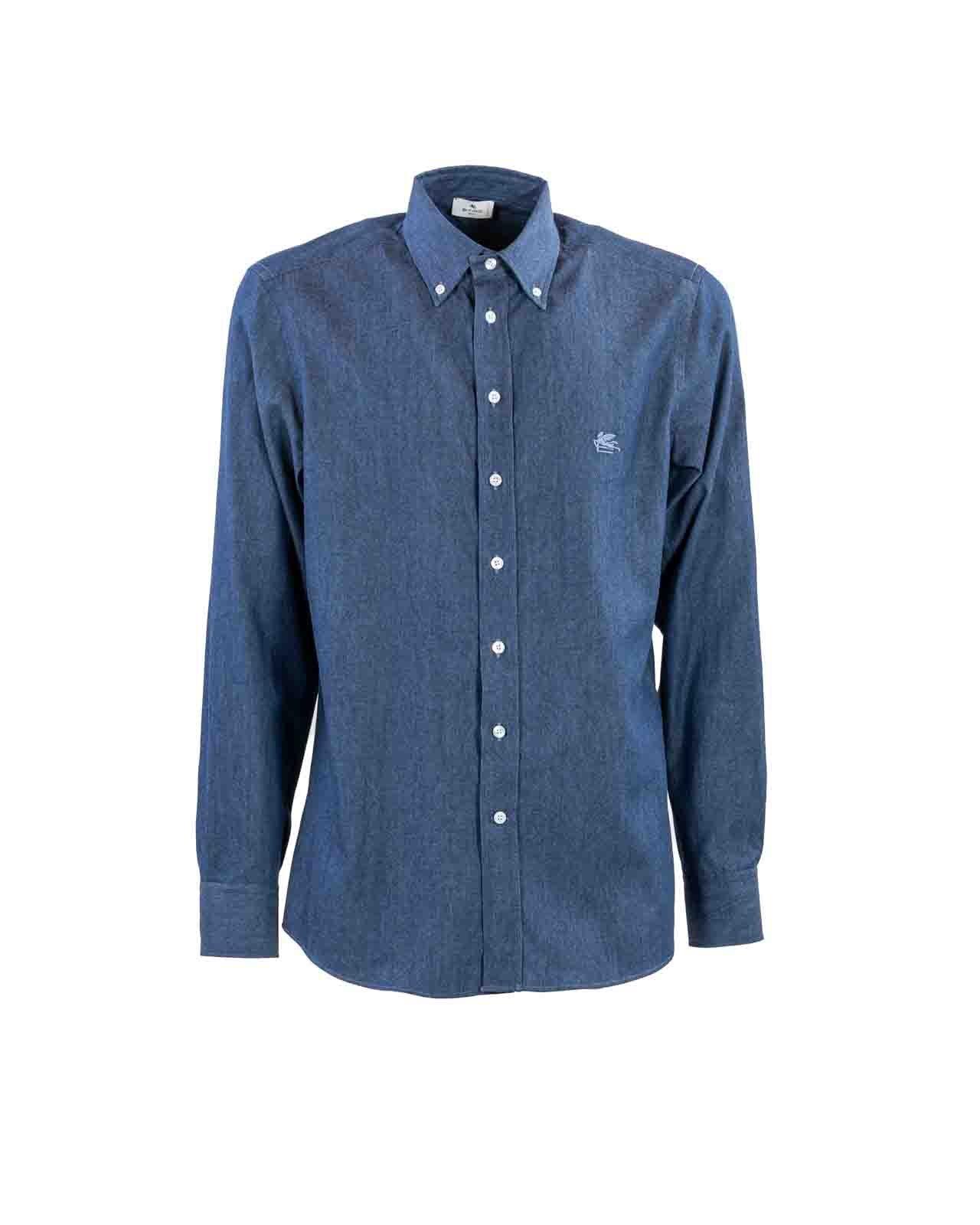 Etro Paisley Washed Denim Shirt In Blue