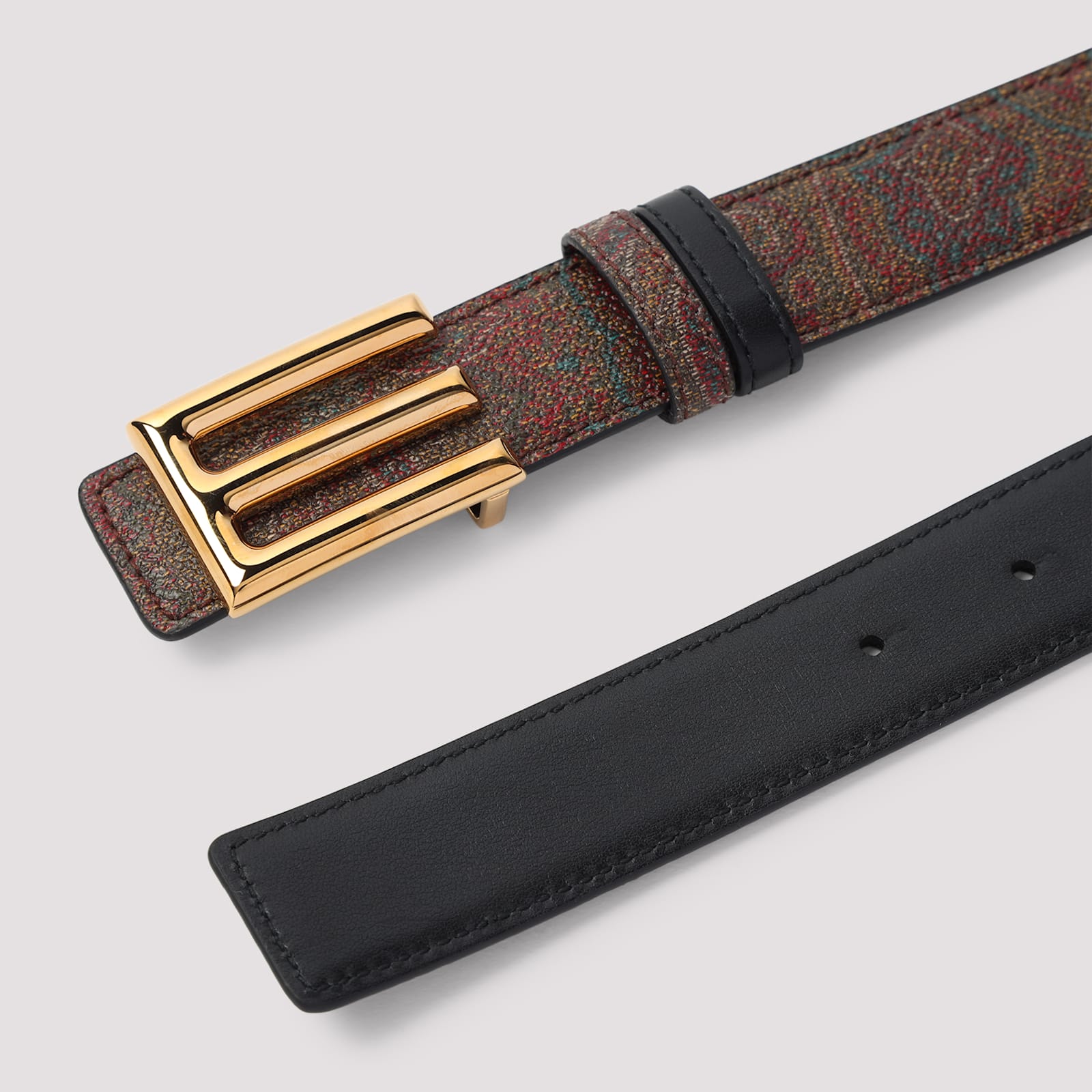 Etro Adjustable Textured Fabric Belt With Gold-tone Buckle In Black