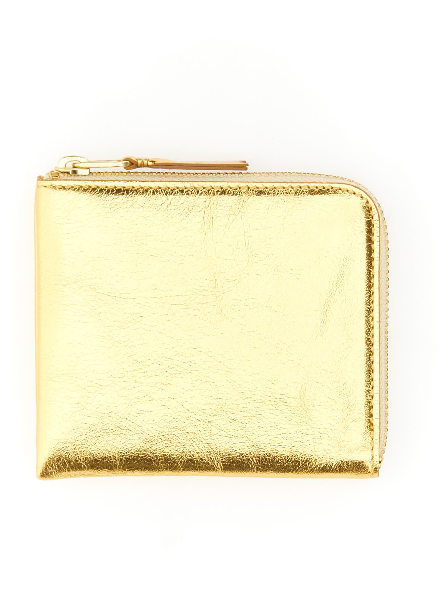 Comme Des Garçons Leather Wallet In Golden