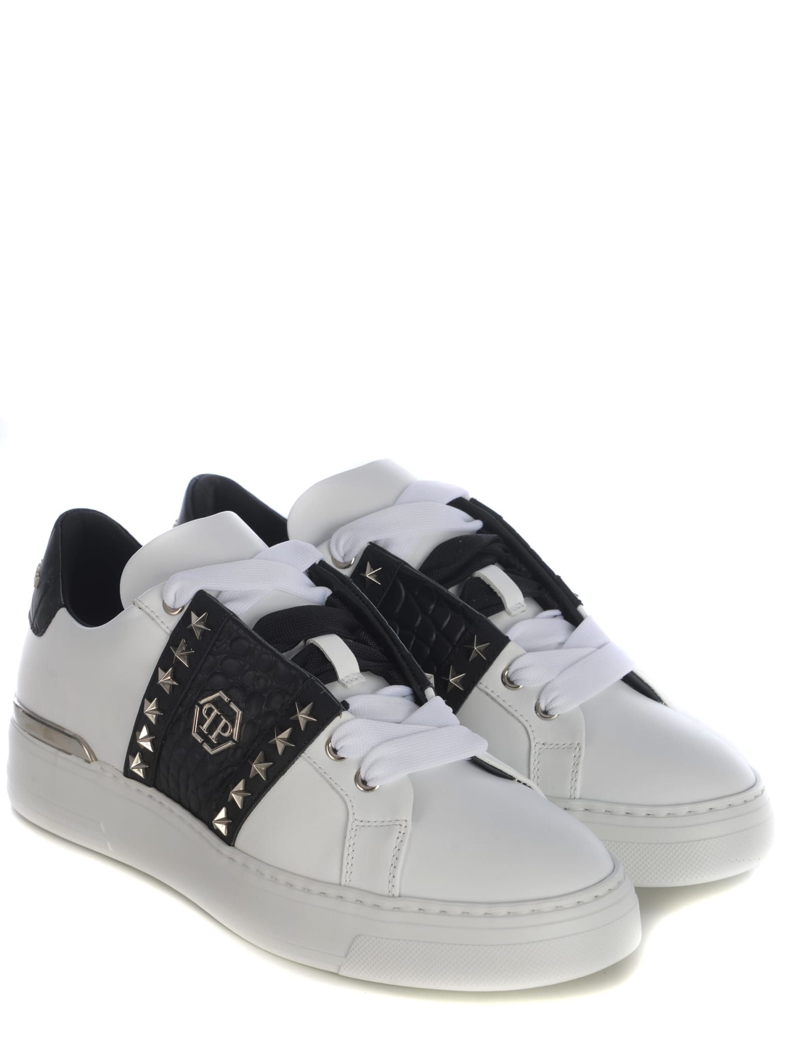 Shop Philipp Plein Sneakers  Lo-top In Leather In White