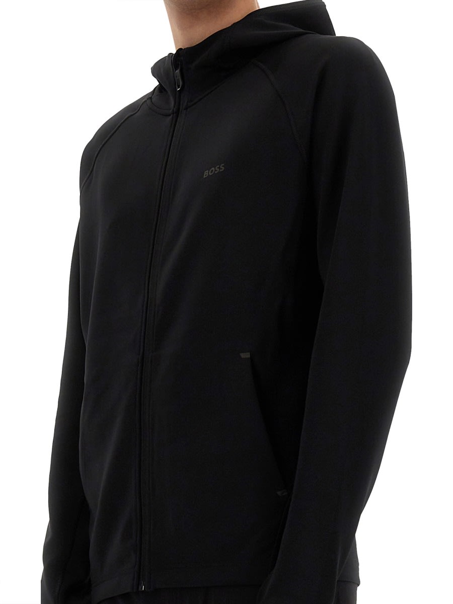 Hugo Boss Active Stretch Zip-up Hoodie In Black