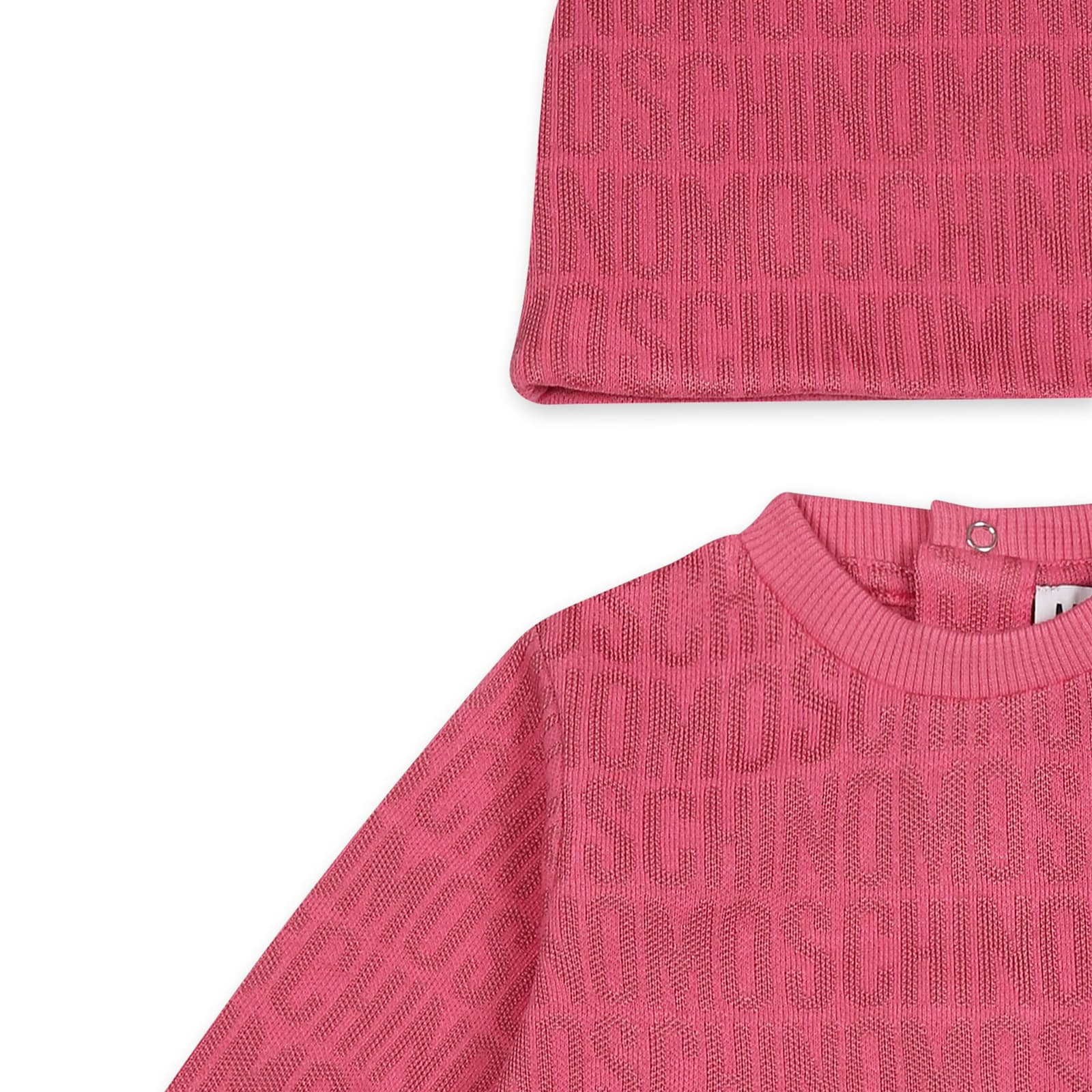 Moschino Fuchsia Babygrow Set For Baby Girl With Logo In Pink