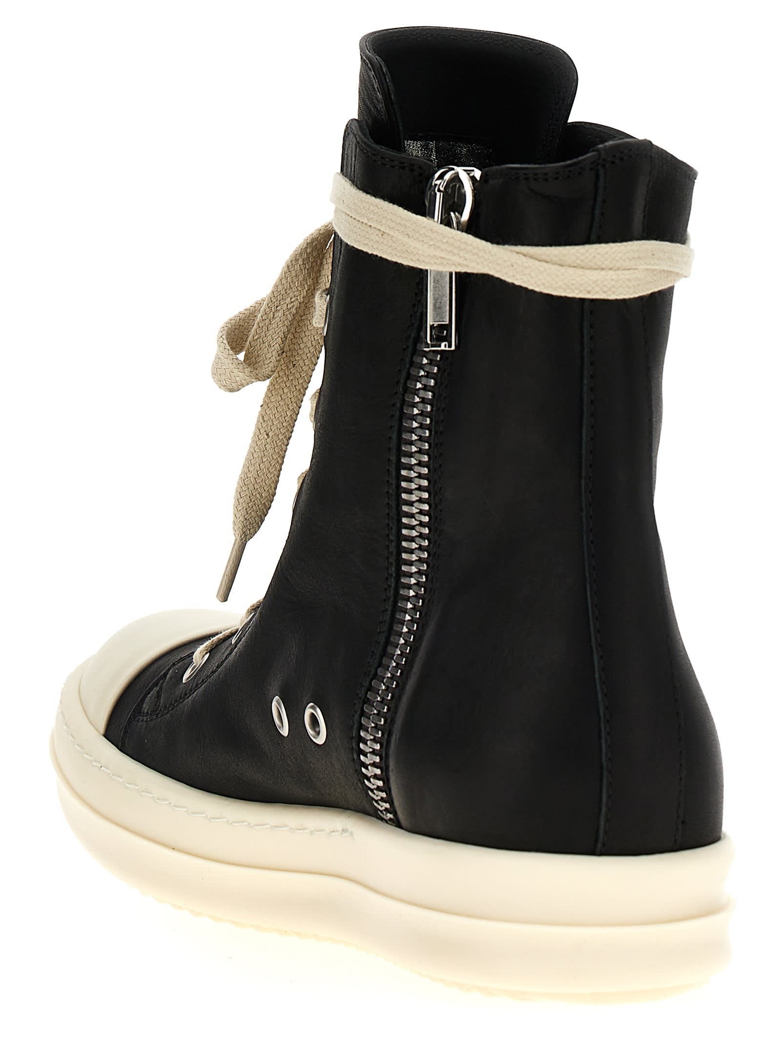 Shop Rick Owens Hi-top Lace-up Sneakers In White Black