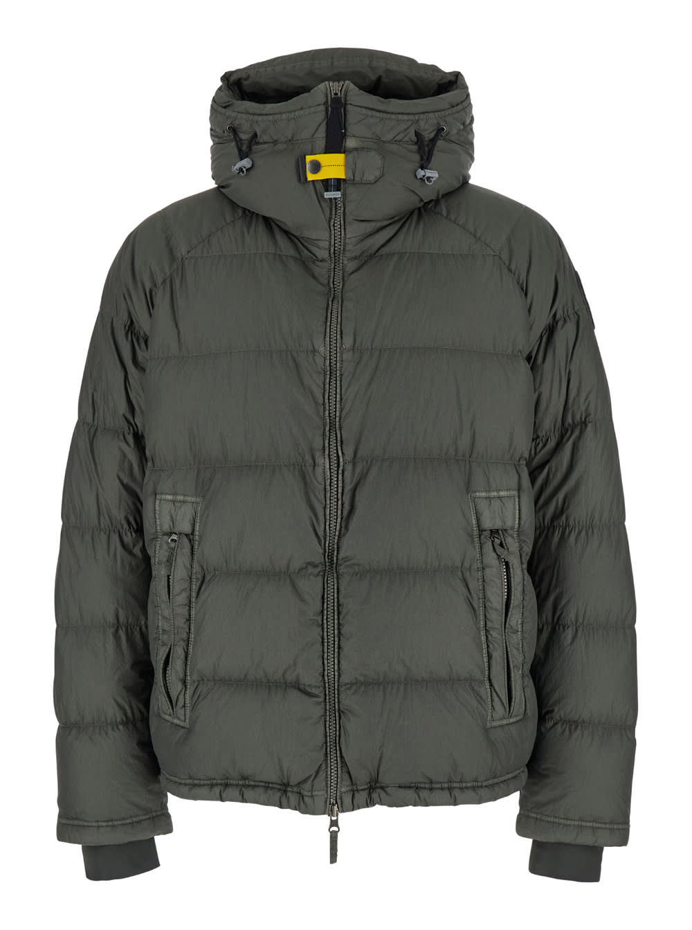 Shop Parajumpers Northon Green Down Jacket With Hood And Logo Patch On The Sleeve In Tech Fabric Man